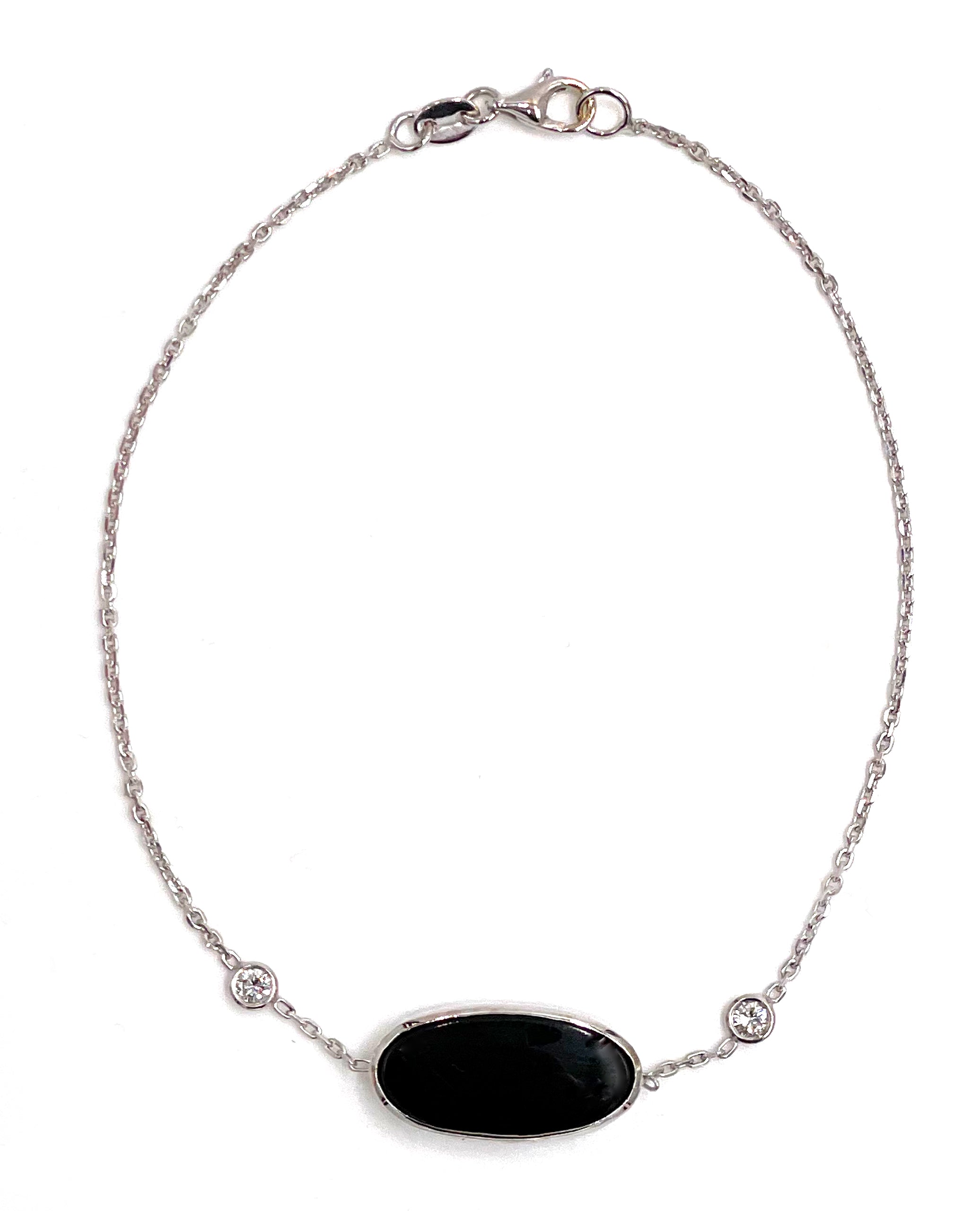 14K White Gold Black Onyx and Diamond Bracelet