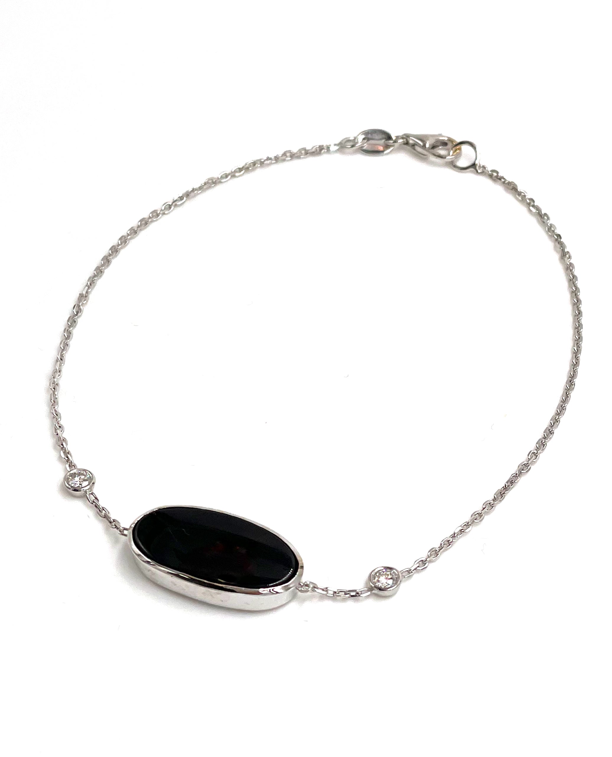14K White Gold Black Onyx and Diamond Bracelet