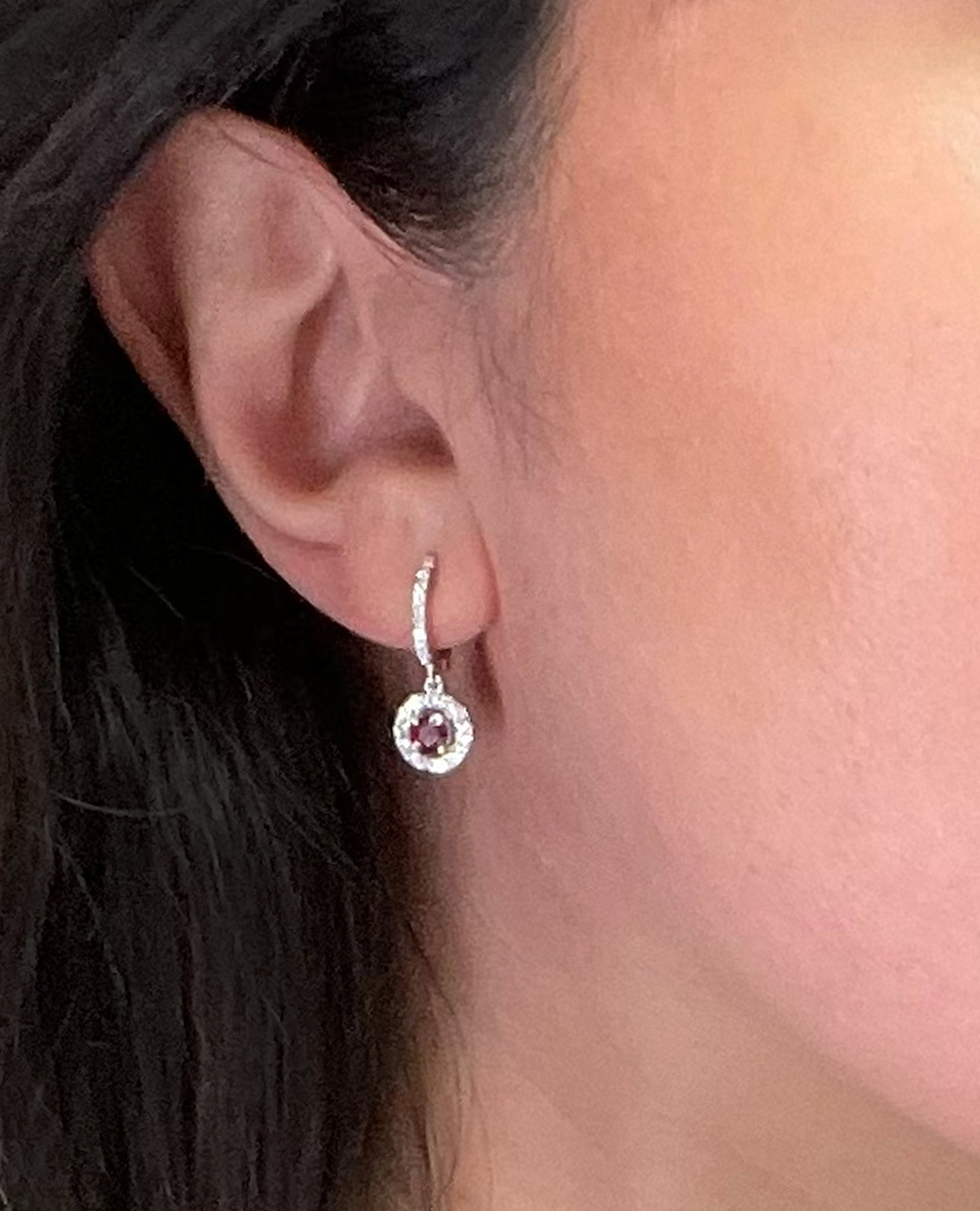18K White Gold Drop Earrings with Round Rubies and Diamonds