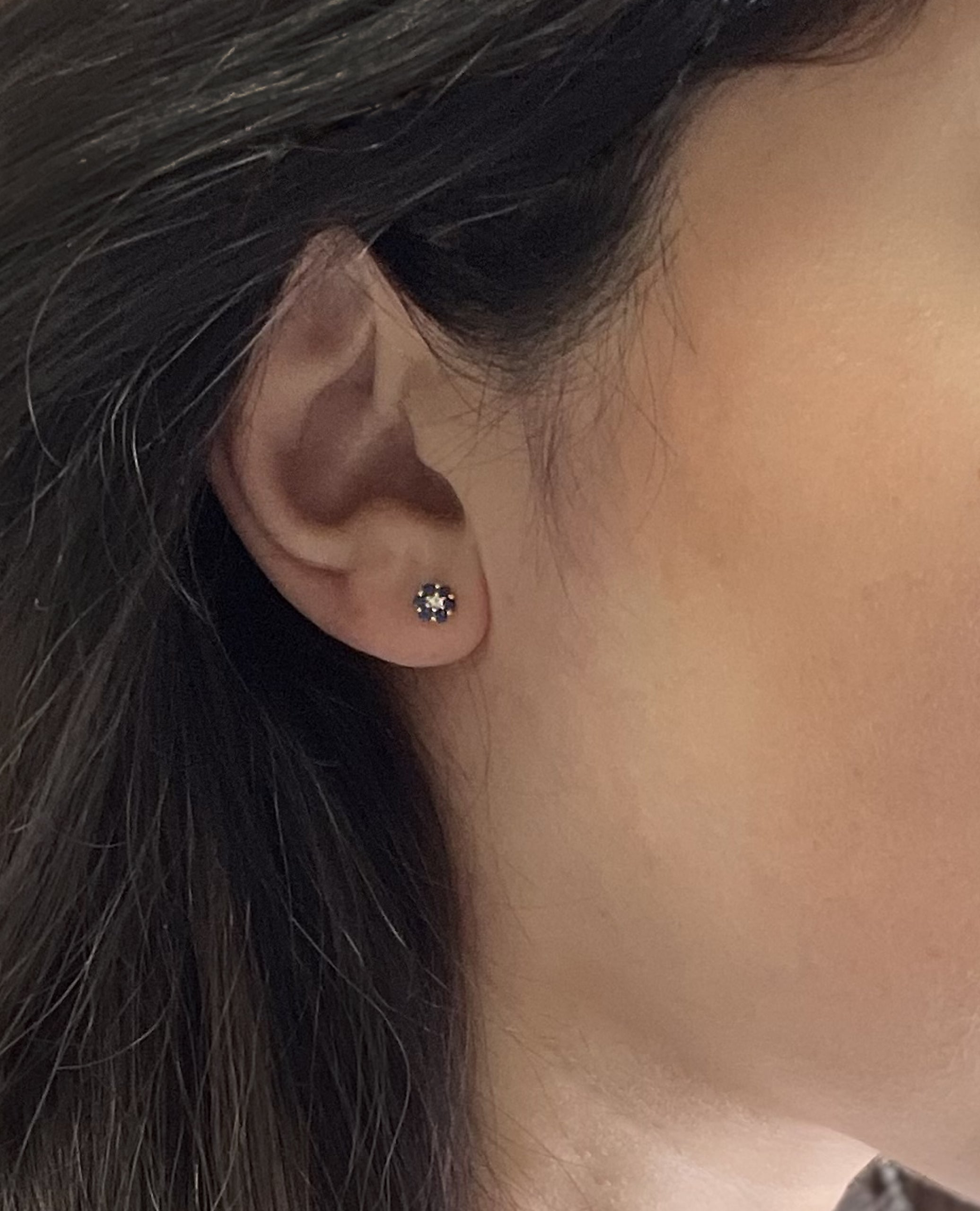 14K Yellow Gold Blue Flower Screwback Earrings