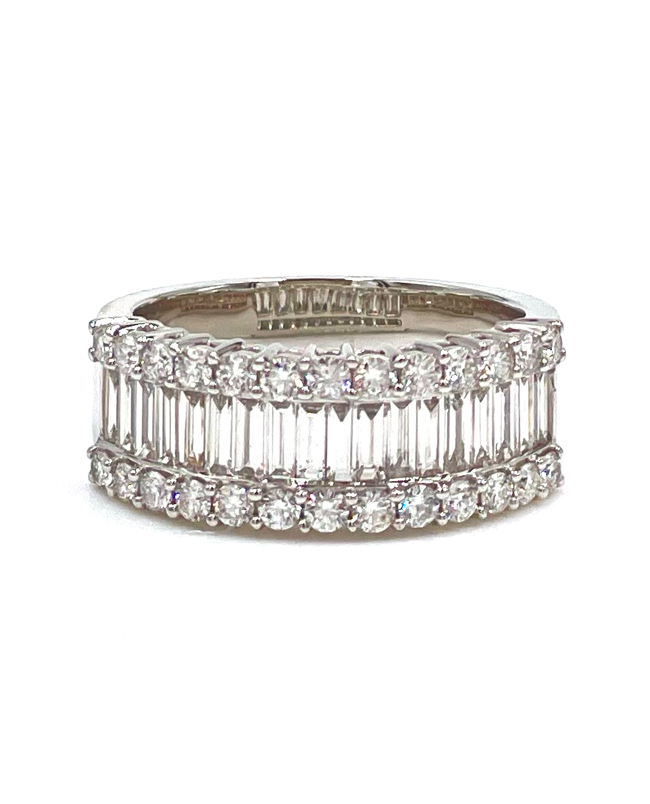 18K White Gold Baguette and Round Diamond Ring