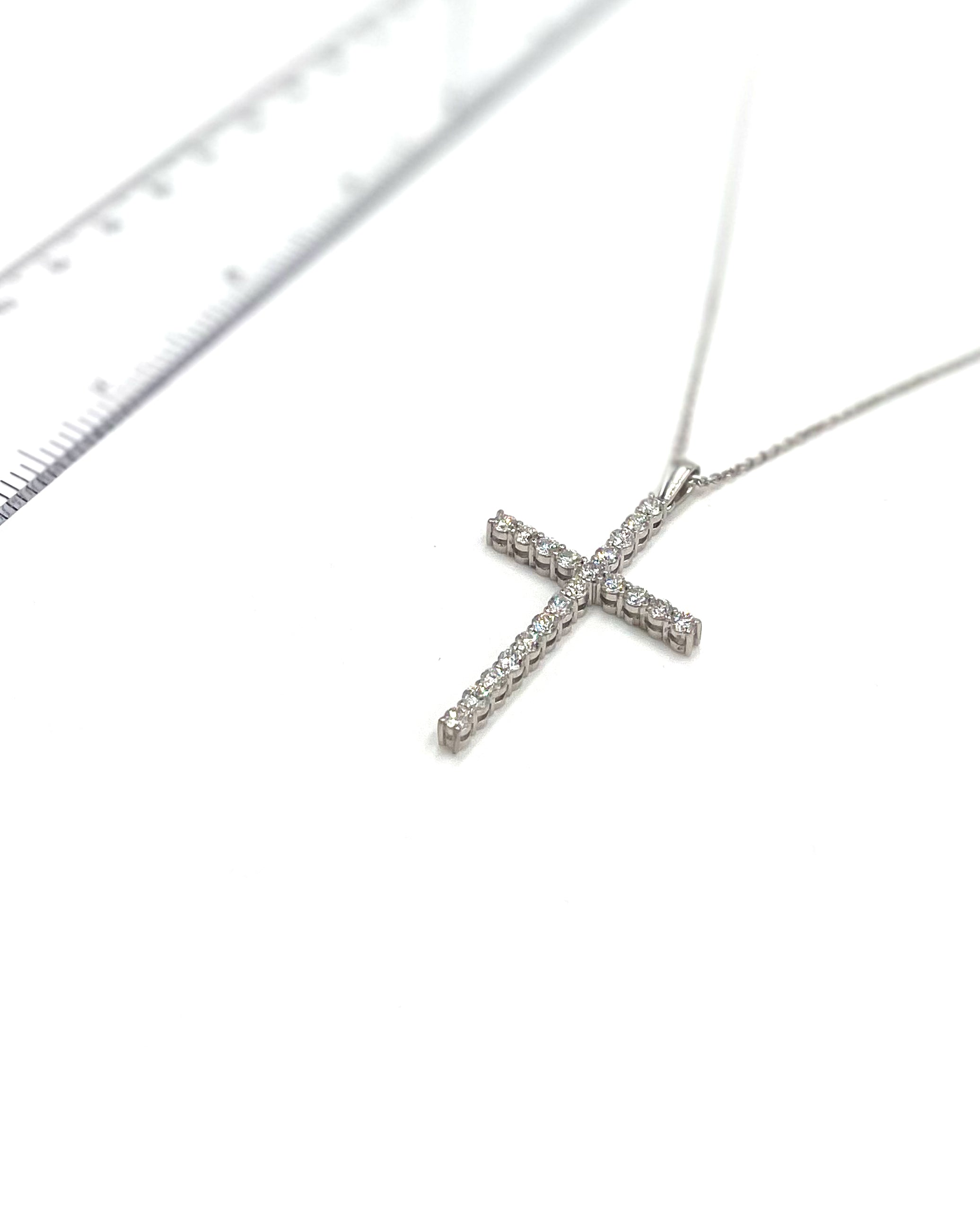 14K White Gold Diamond Cross Necklace