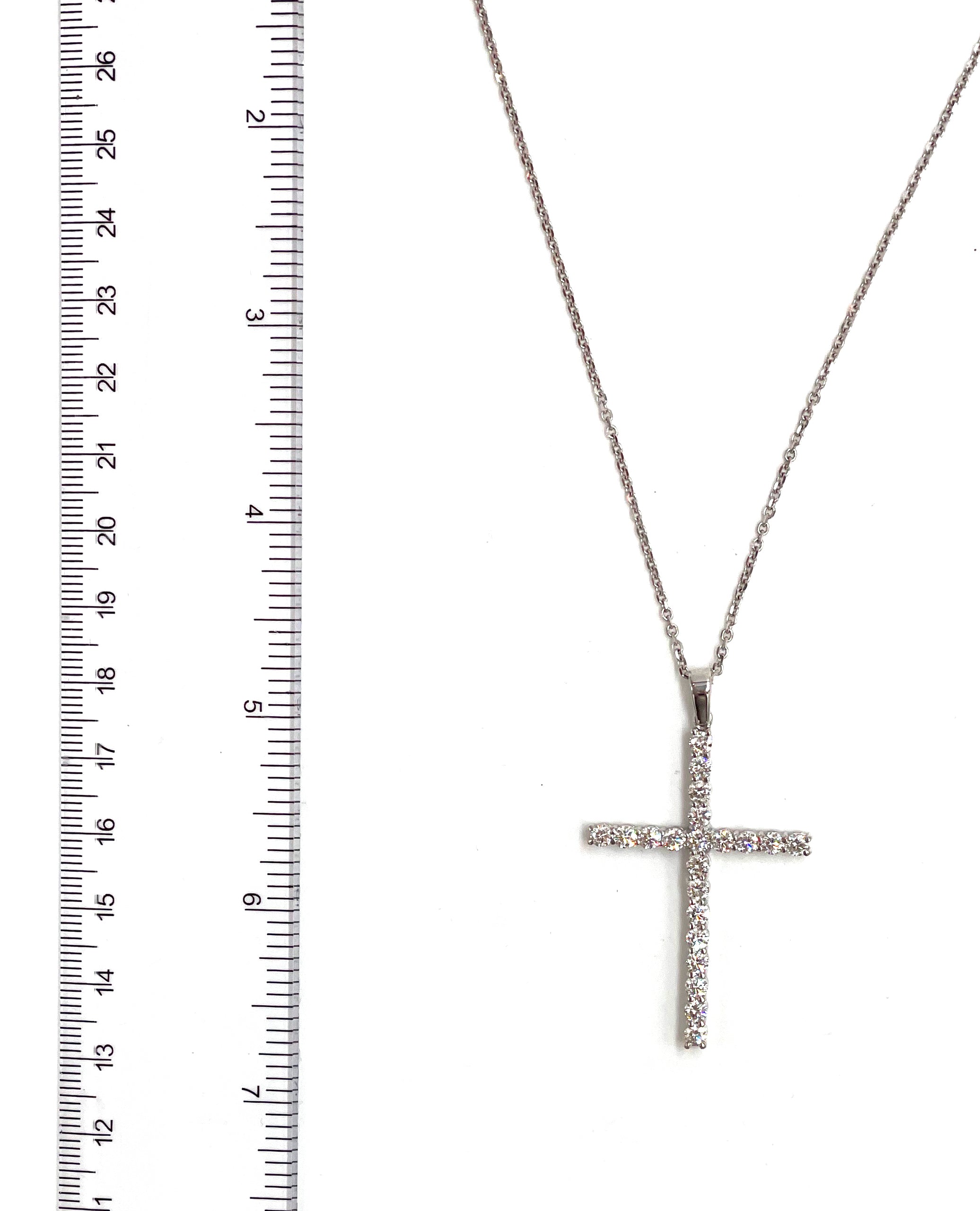 14K White Gold Diamond Cross Necklace