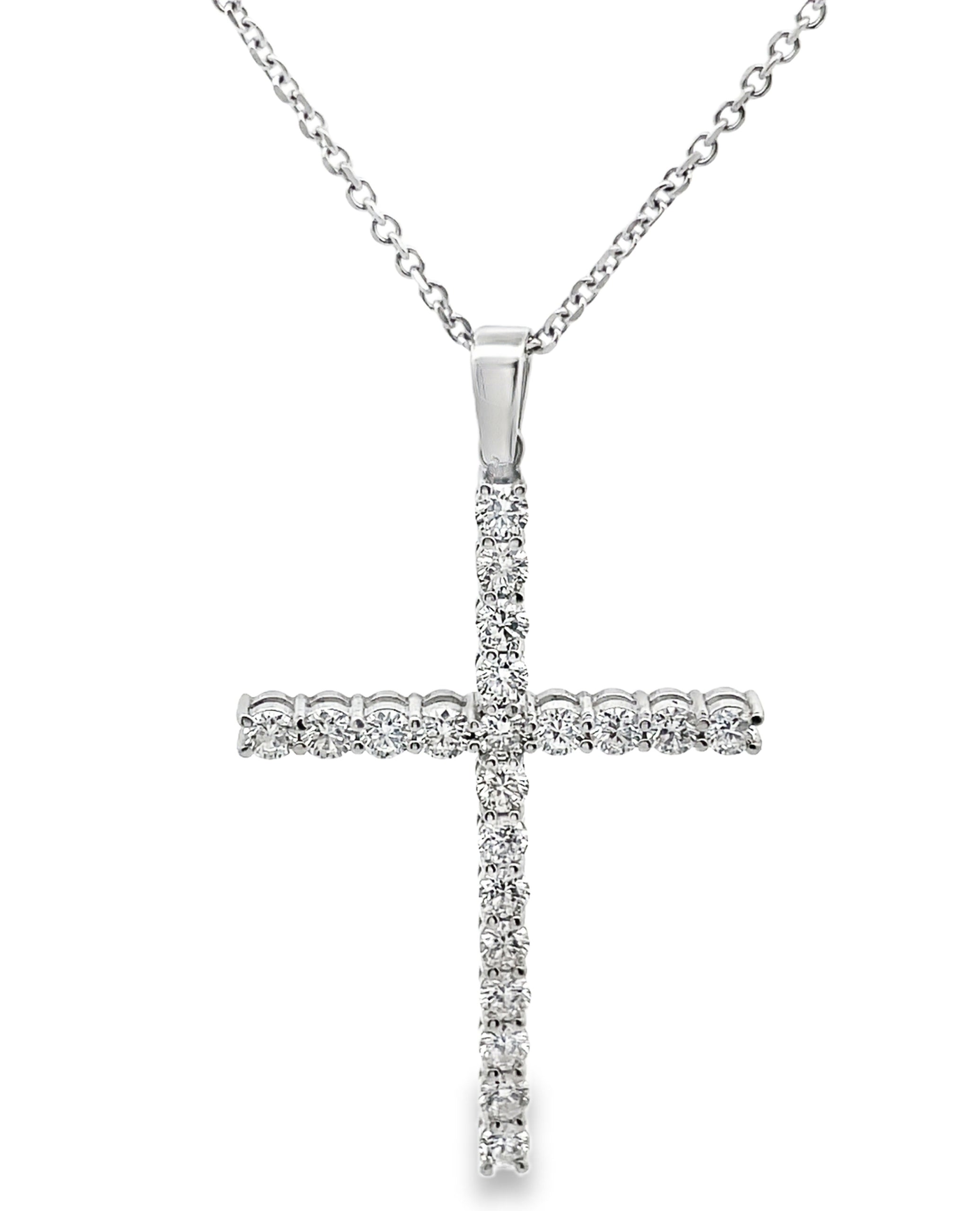 14K White Gold Diamond Cross Necklace