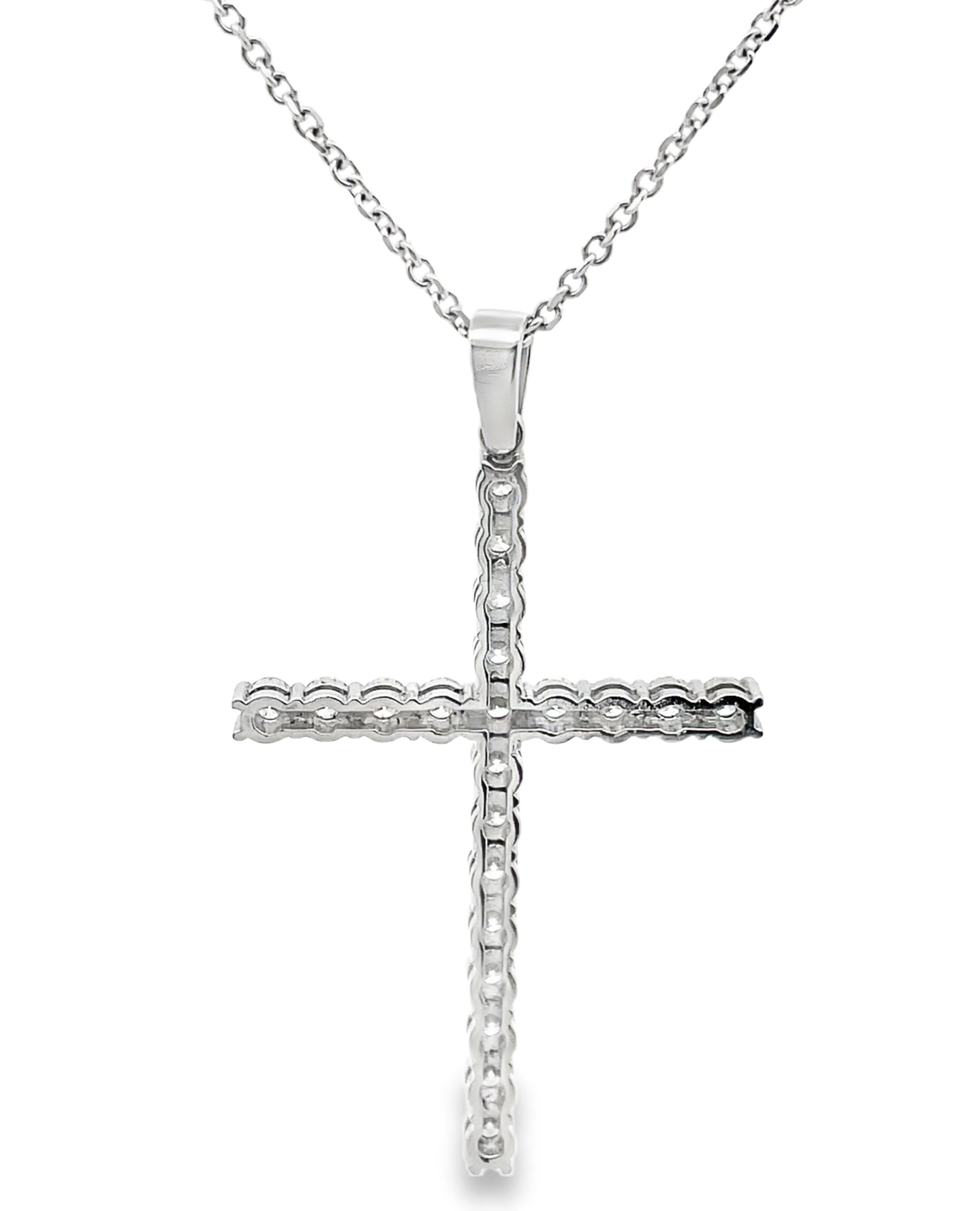 14K White Gold Diamond Cross Necklace
