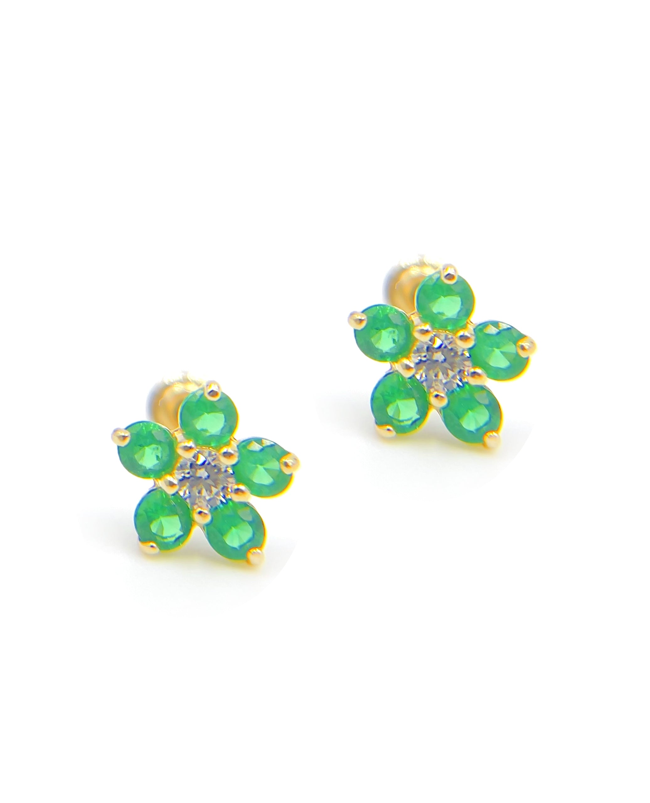 14k Yellow Gold Birthday Flower Earrings with Five Petals - May with Screwbacks