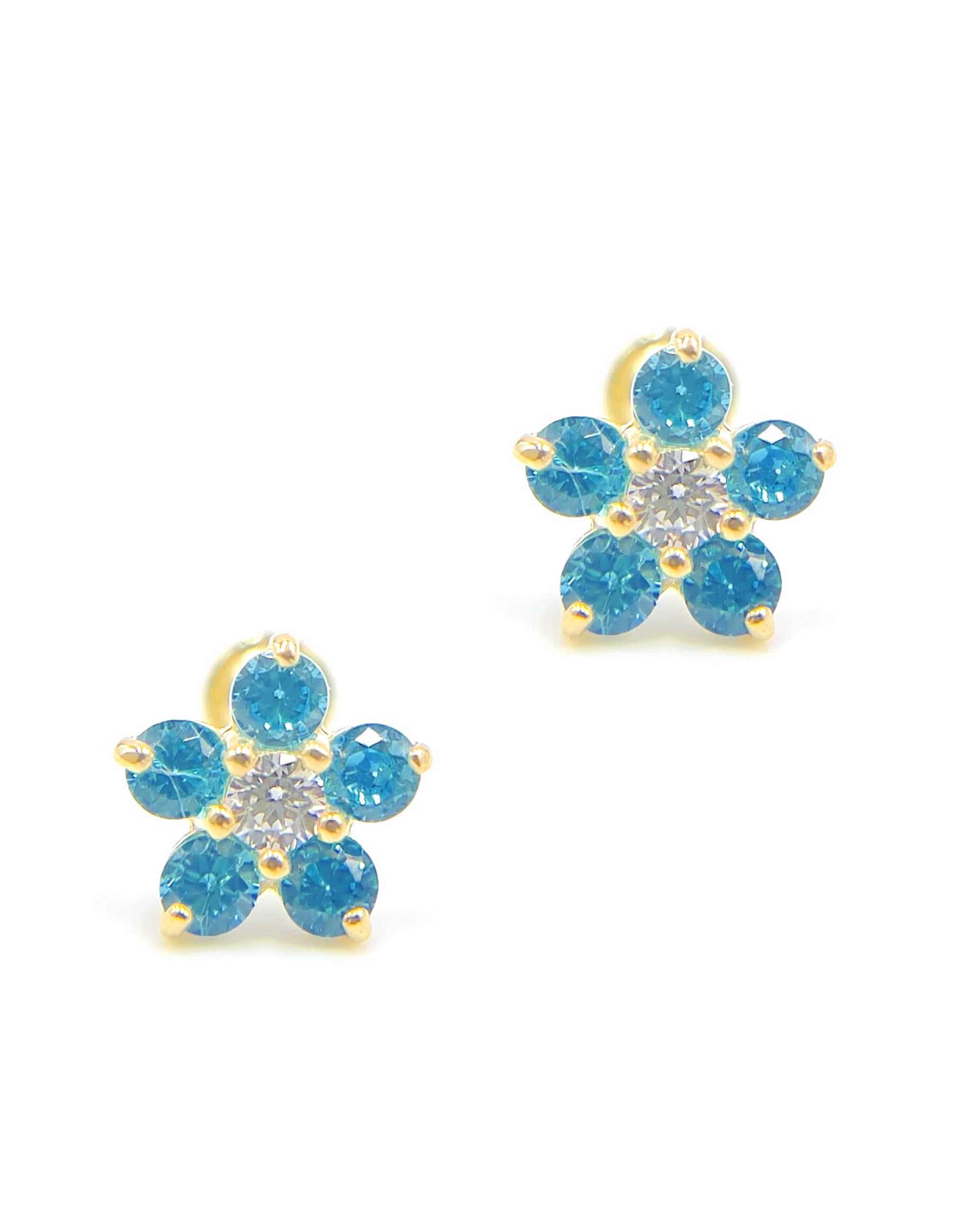 14k Yellow Gold Birthday Flower Earrings with Five Petals - December with Screwbacks
