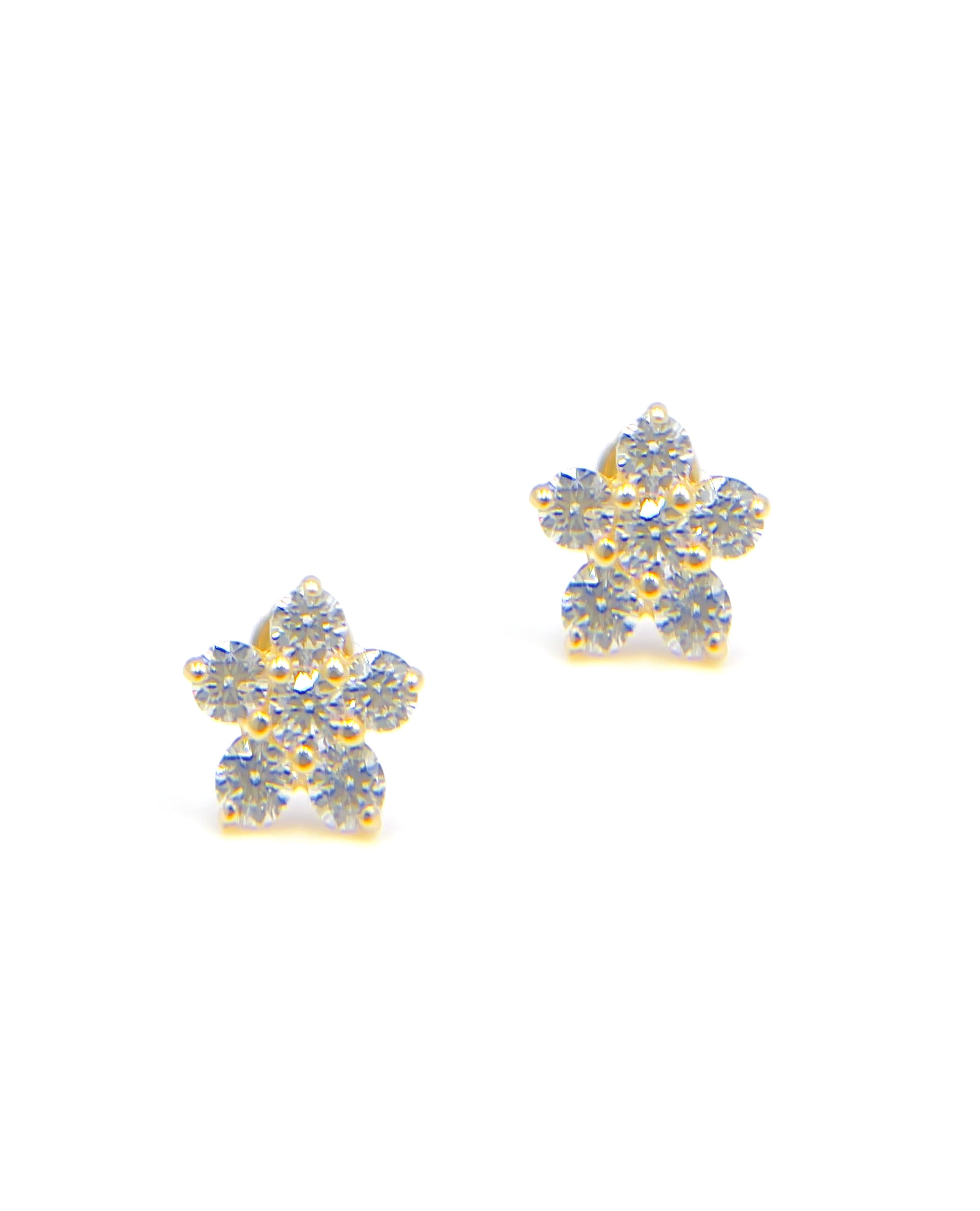 14k Yellow Gold Birthday Flower Earrings with Five Petals - April with Screwbacks
