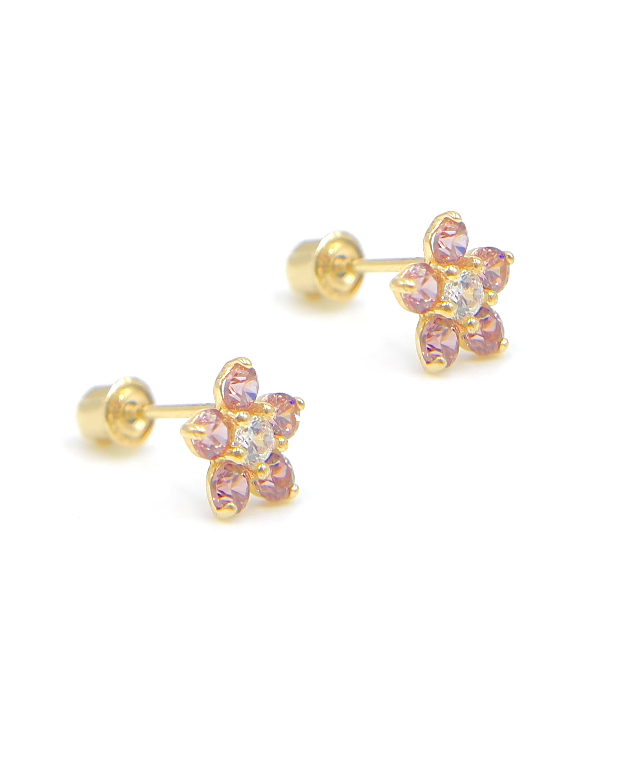 14k Yellow Gold Birthday Flower Earrings with Five Petals - June with Screwbacks