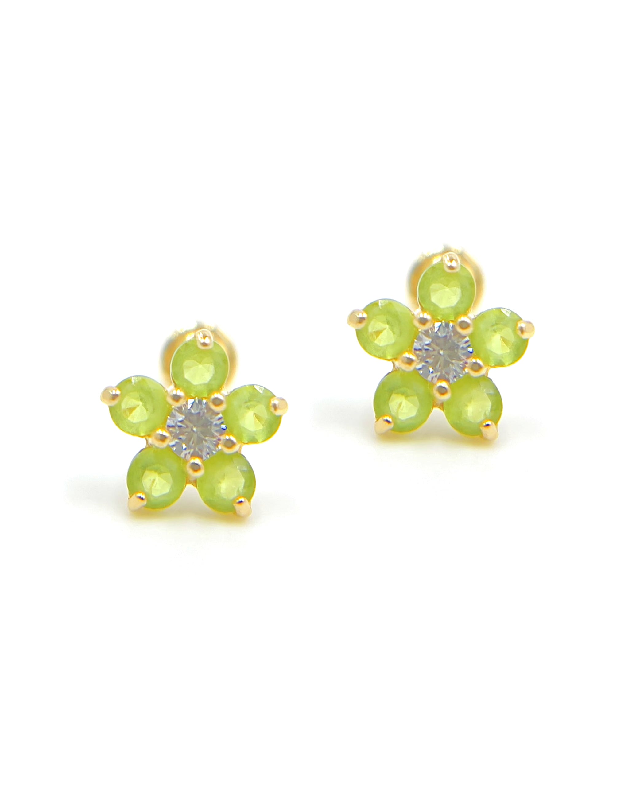 14k Yellow Gold Birthday Flower Earrings with Five Petals - August with Screwbacks