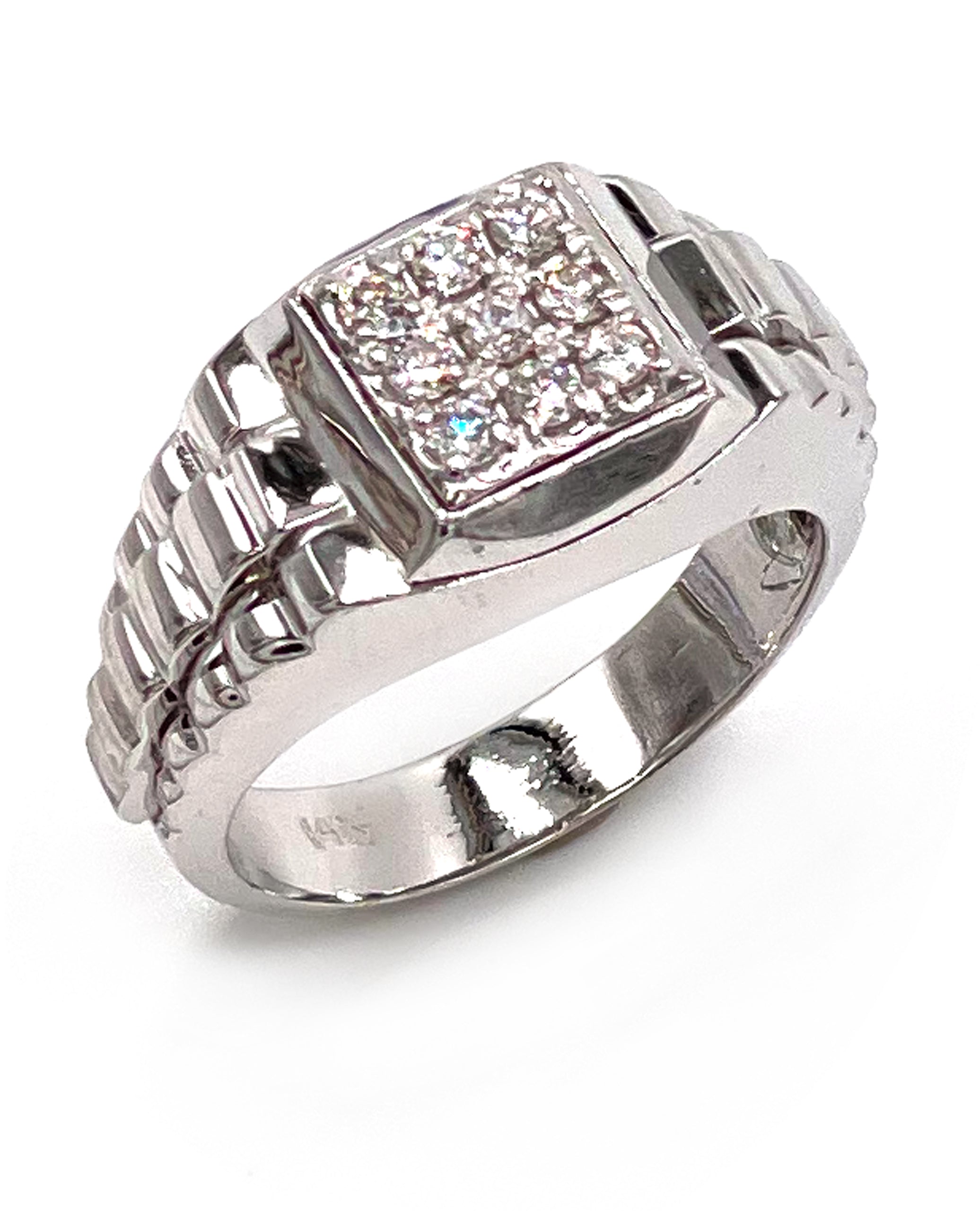 14K Men's Ring With Diamonds with 9 Round Diamonds 0.35 Carats