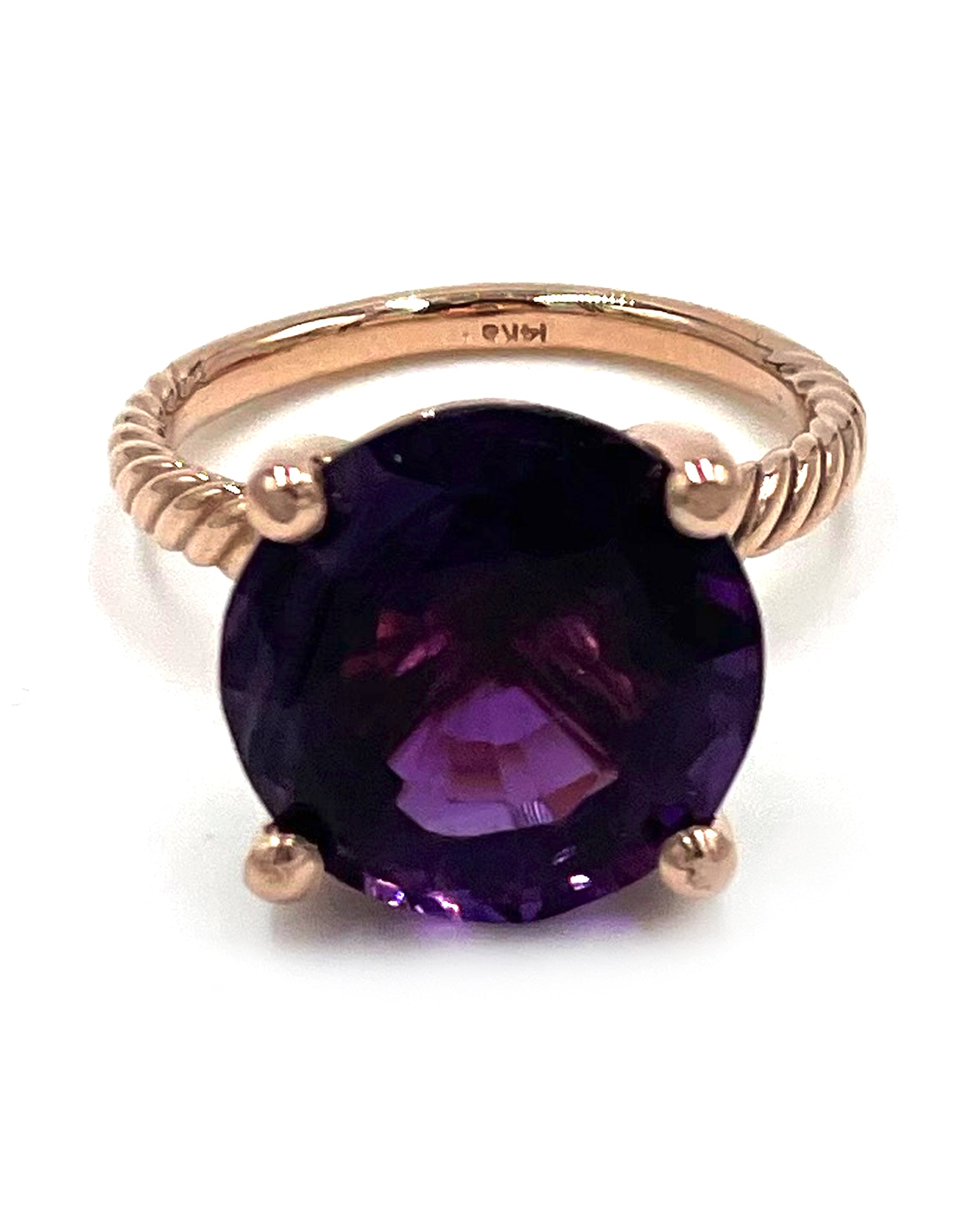14K Rose Gold Rope Style Solitaire Ring with Amethyst
