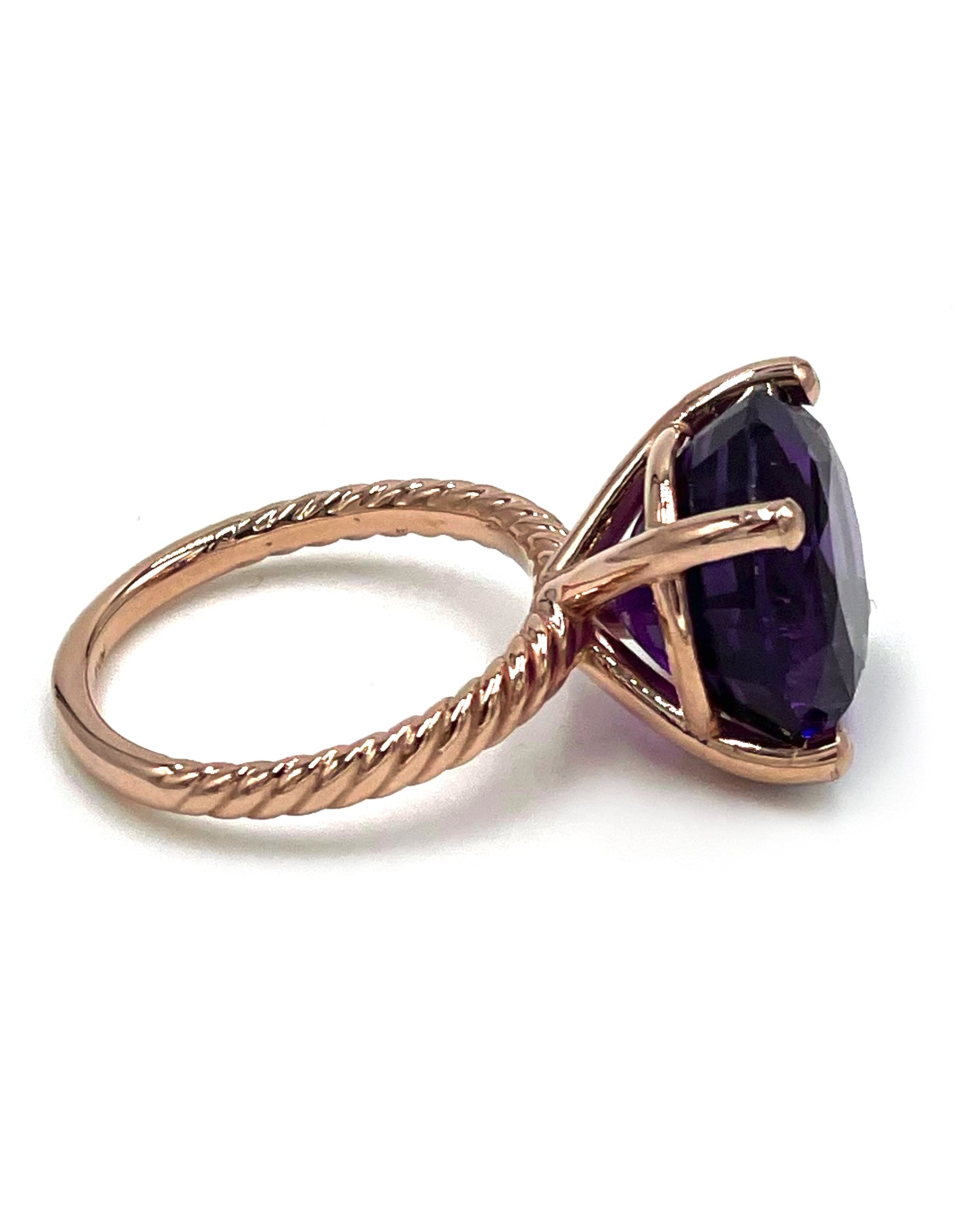 14K Rose Gold Rope Style Solitaire Ring with Amethyst
