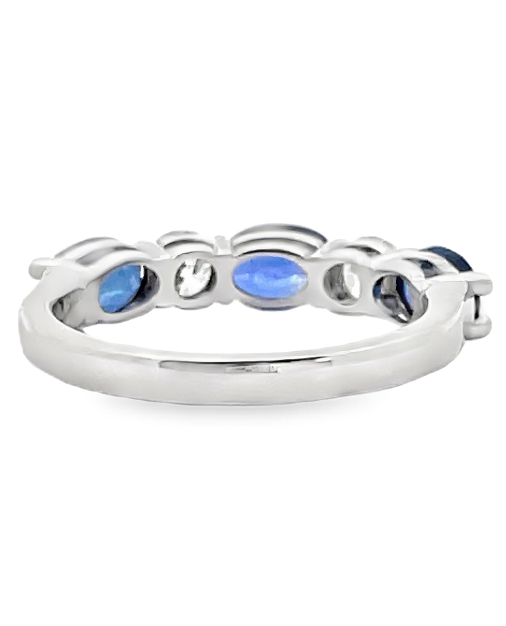 Three Oval Sapphire and Two Diamond Ring in 18K White Gold High Polish Ring