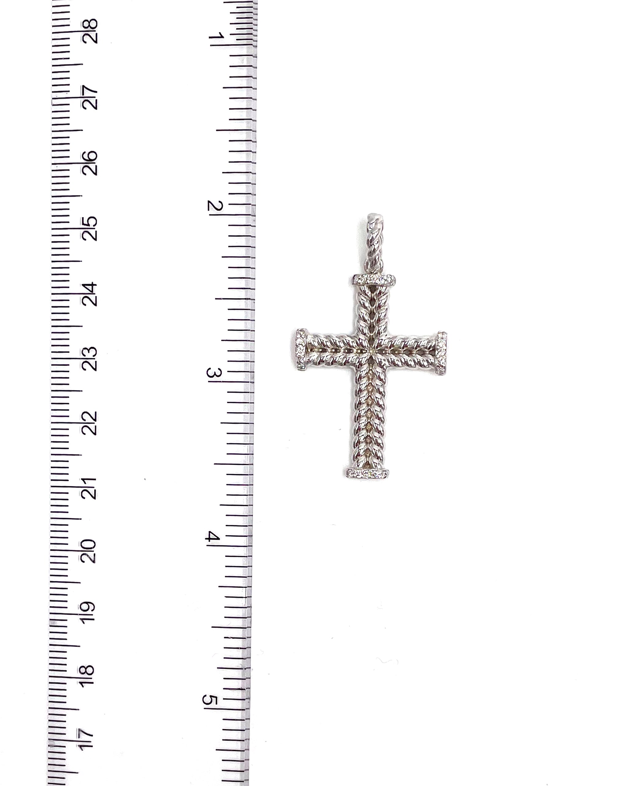 14K White Gold Cross with Diamonds