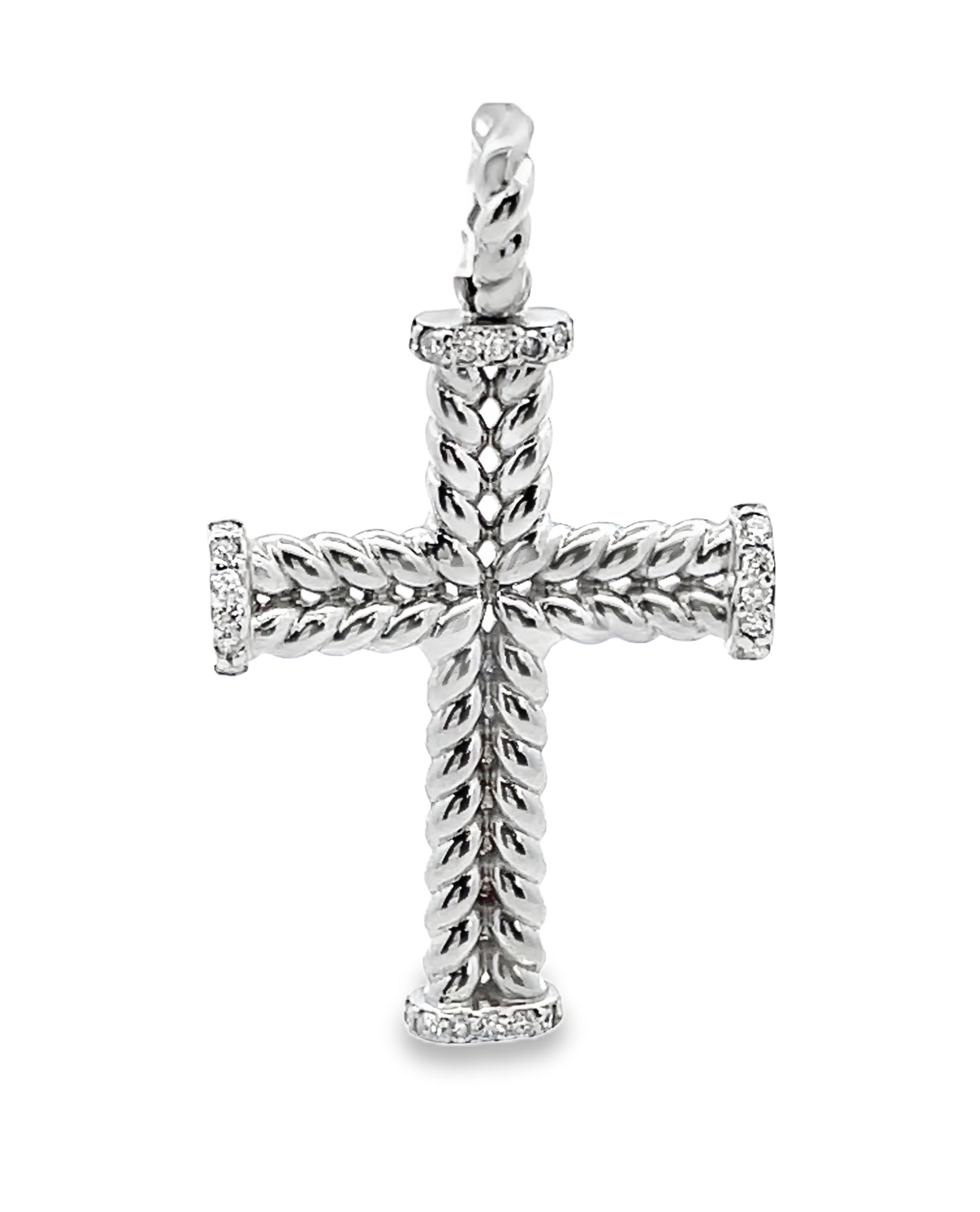 14K White Gold Cross with Diamonds