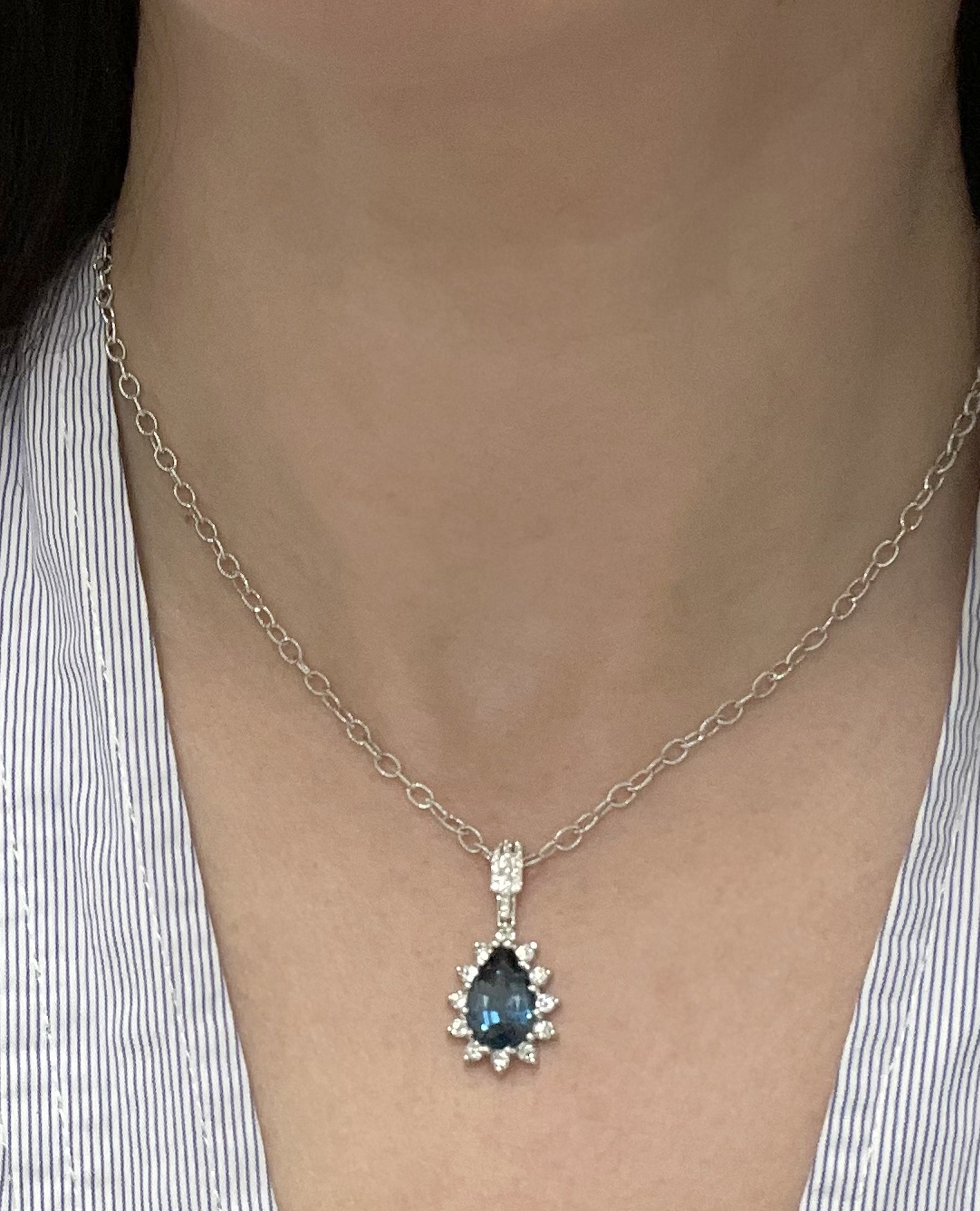 14K White Gold London Blue Topaz and Diamond Necklace