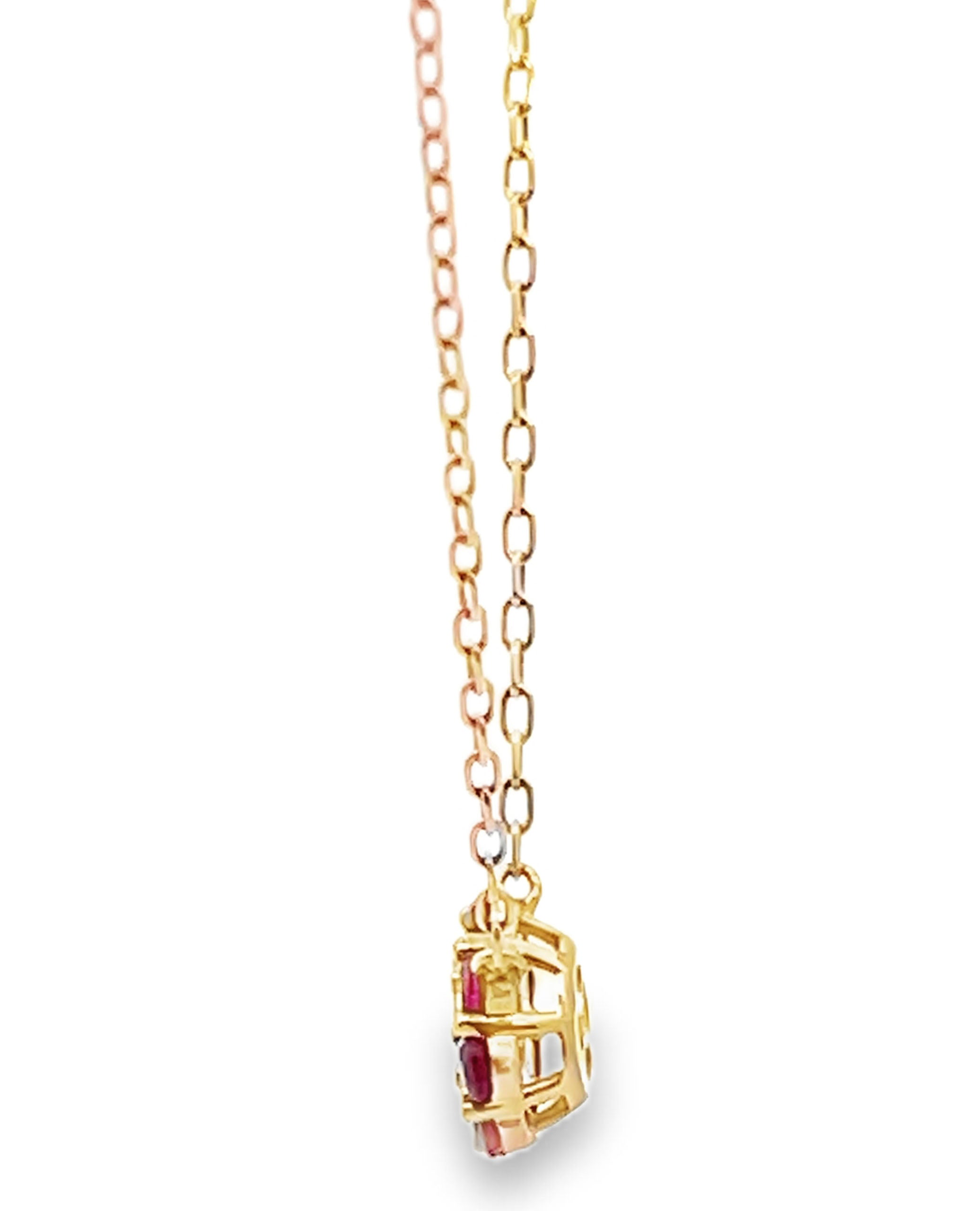 14K Yellow Gold Petite Flower Necklace with Rubies and Diamond
