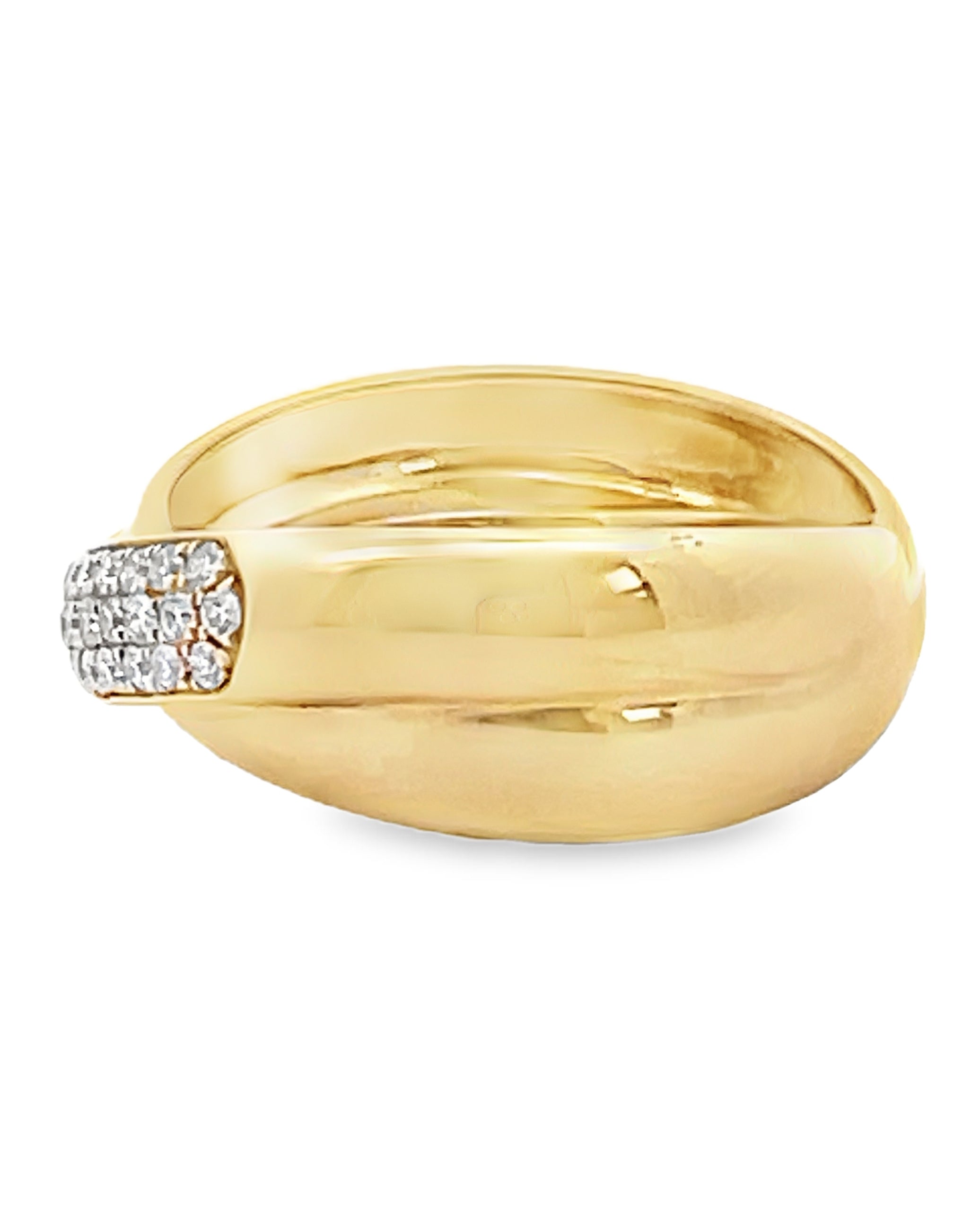 14K Yellow Gold Criss Cross Pave Set Diamond Ring