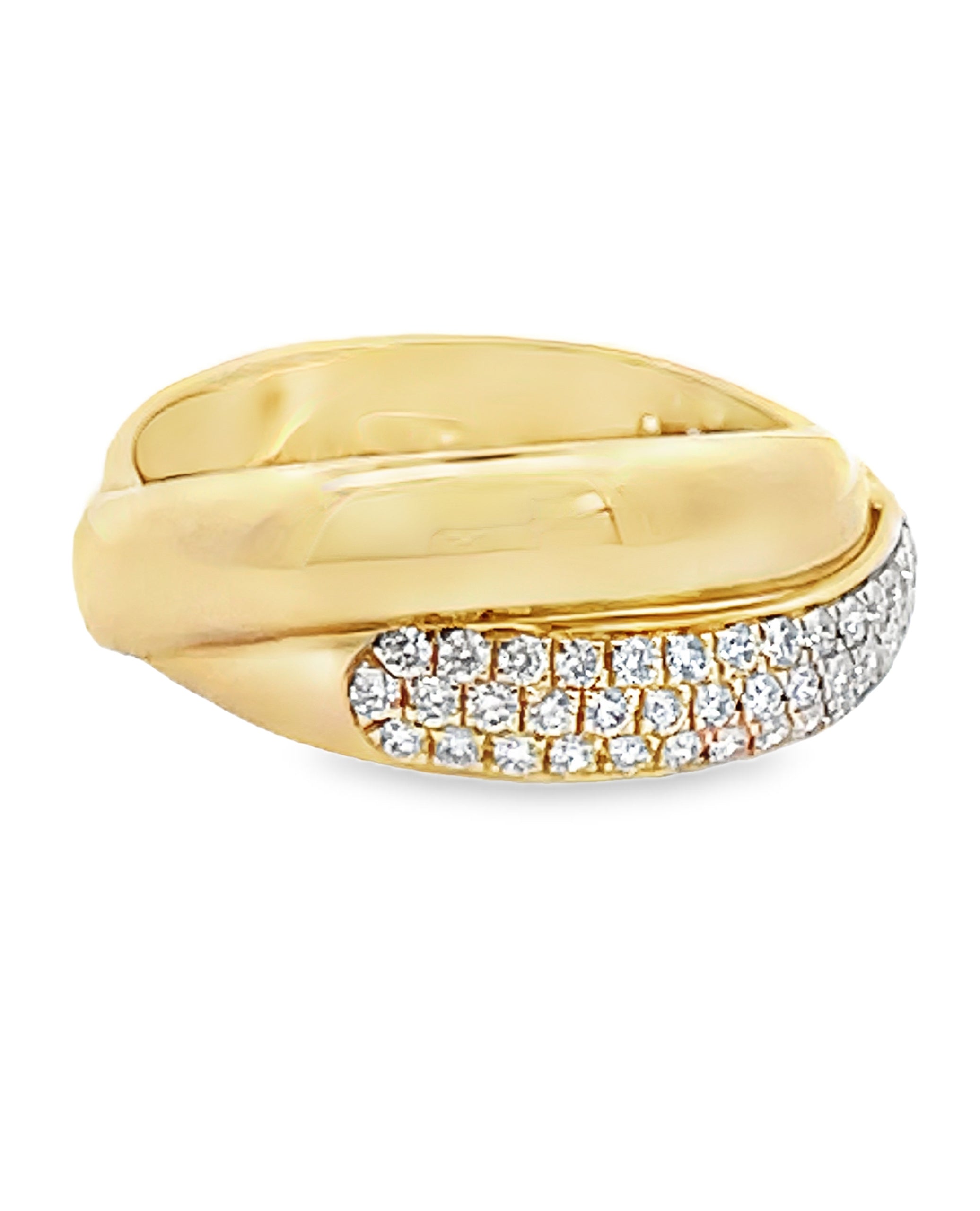 14K Yellow Gold Criss Cross Pave Set Diamond Ring