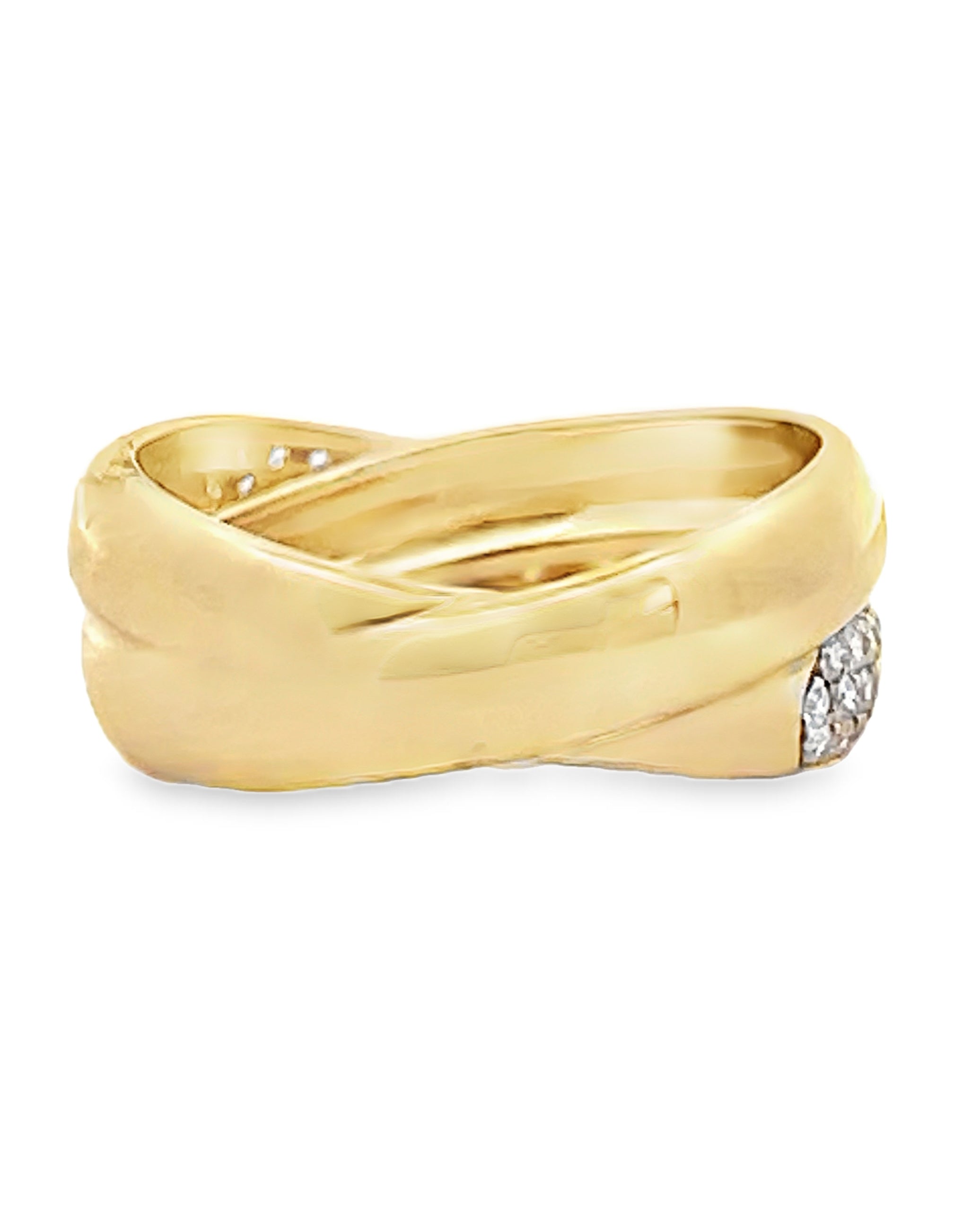 14K Yellow Gold Criss Cross Pave Set Diamond Ring
