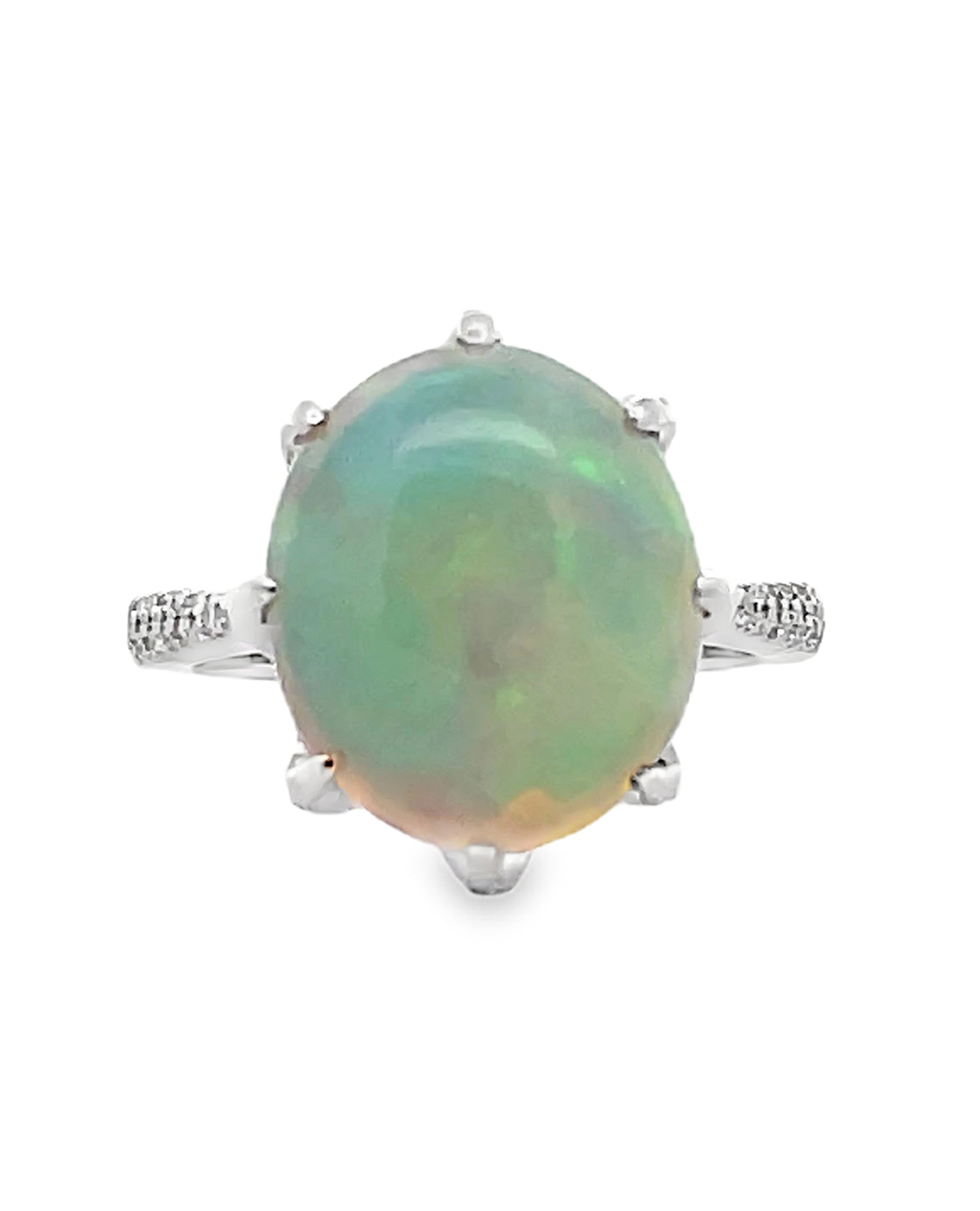 Oval Shaped Opal Ring Prong Set in 14K White Gold