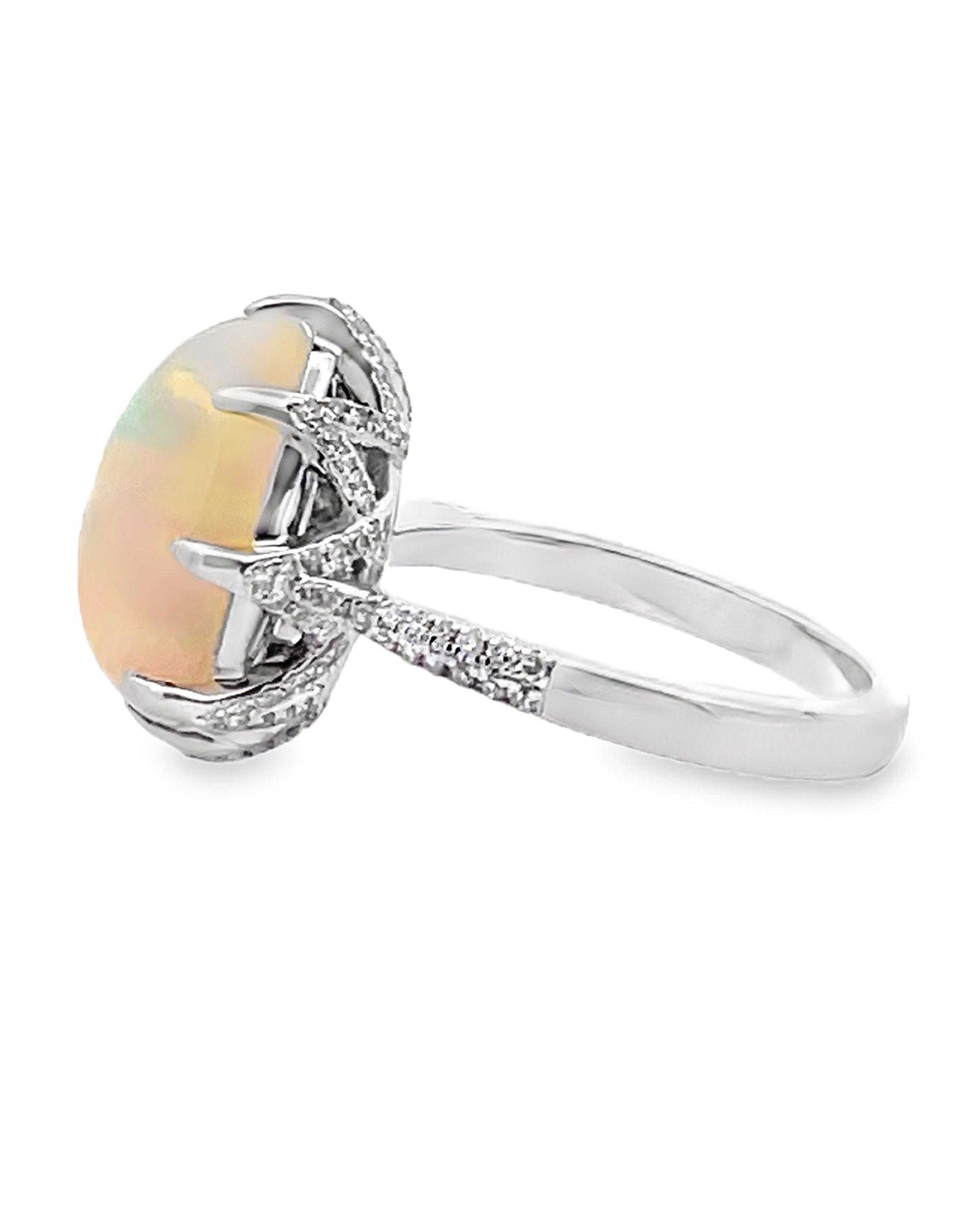 Oval Shaped Opal Ring Prong Set in 14K White Gold