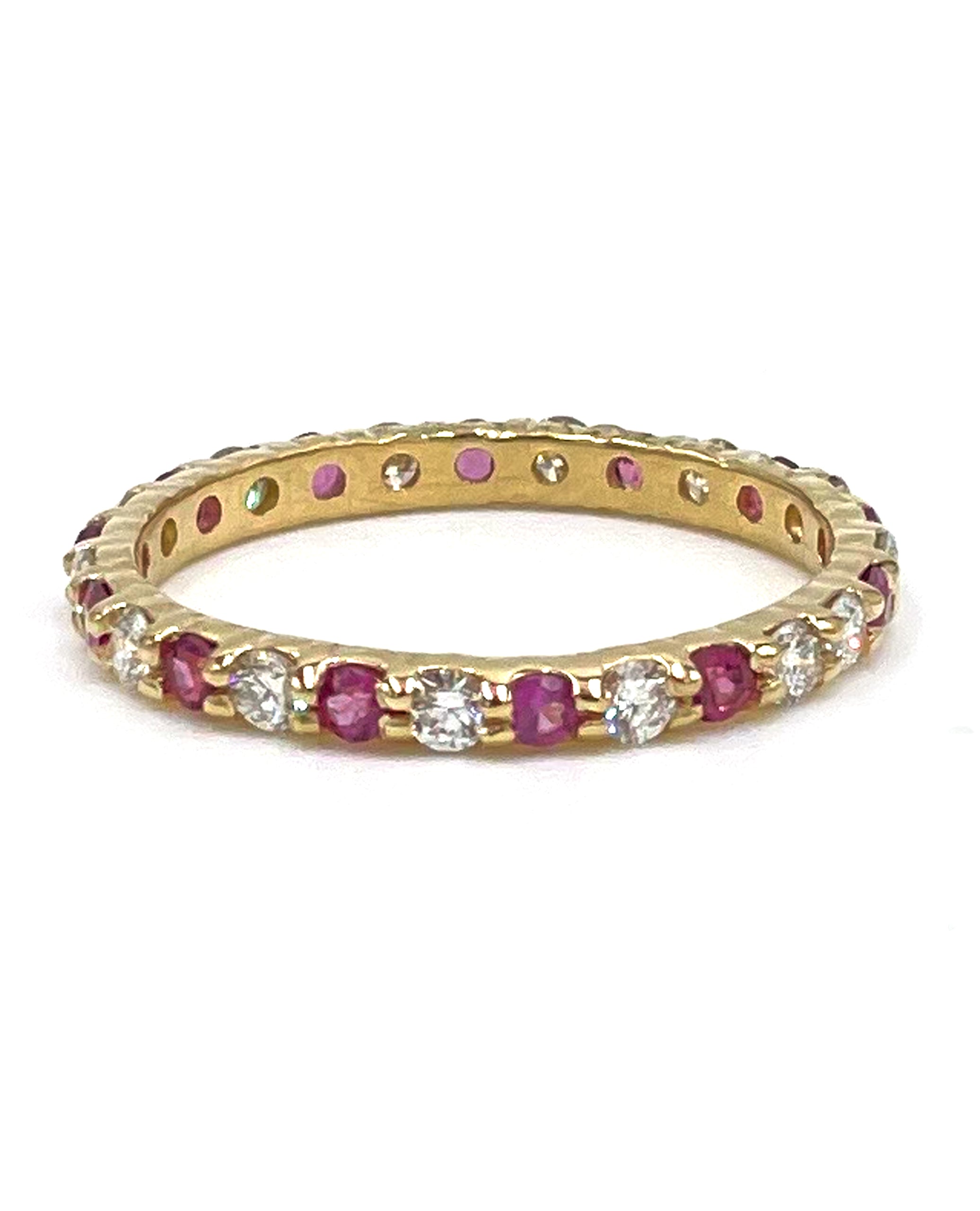 14K Yellow Gold Diamond and Rhodolite Eternity Ring