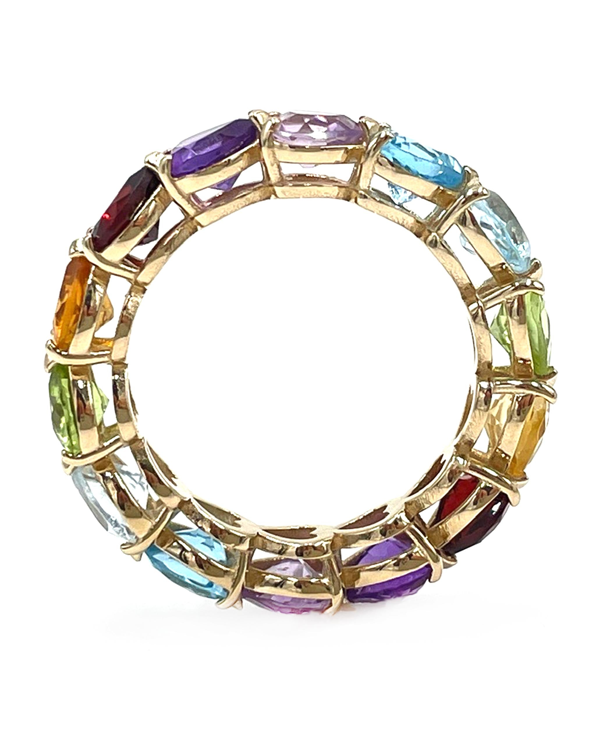 Rainbow Heart Shaped Eternity Ring in 14K Yellow Gold