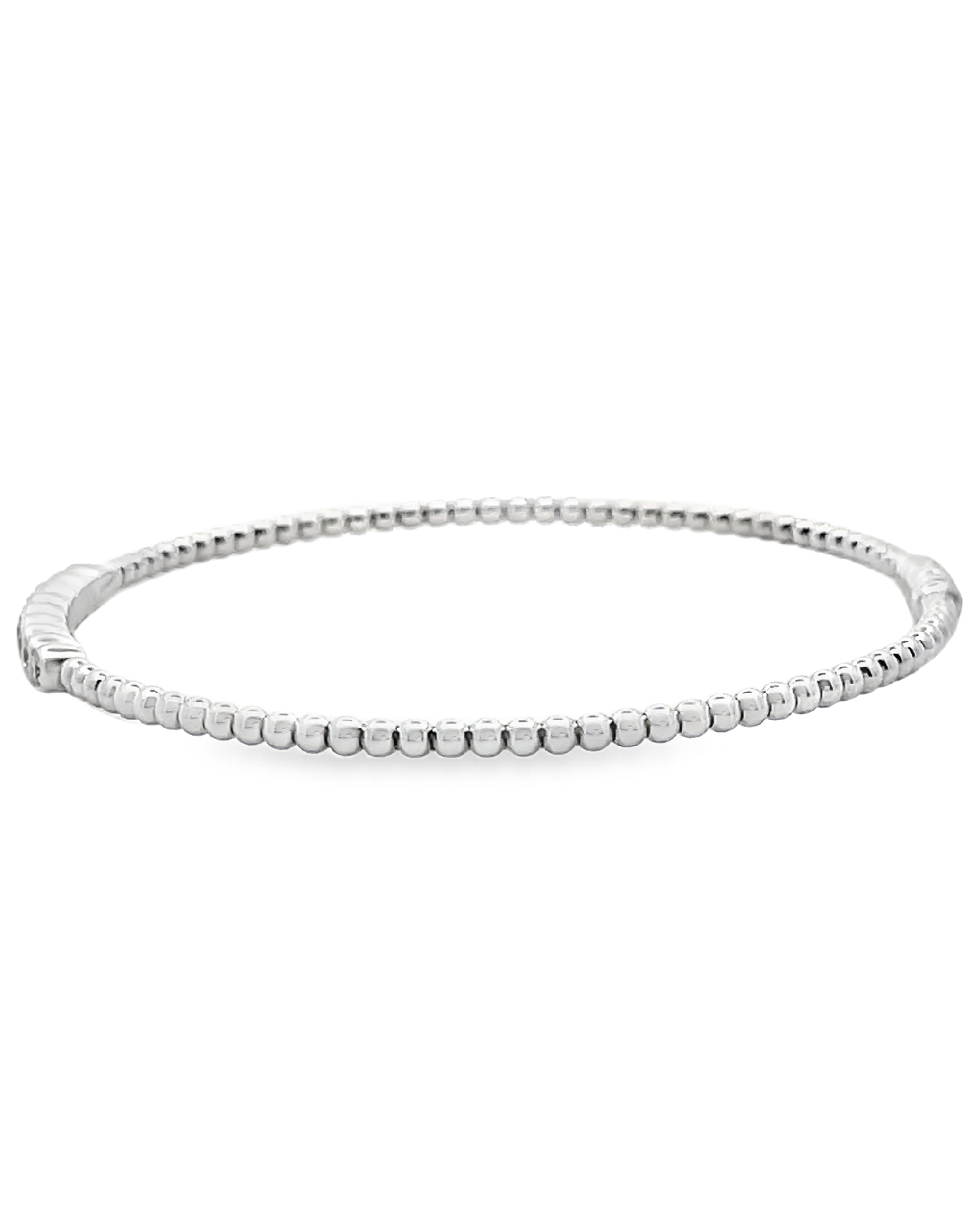 Simon G. LB2519 18K White Gold Stackable Beaded Bangle Bracelet with Diamonds