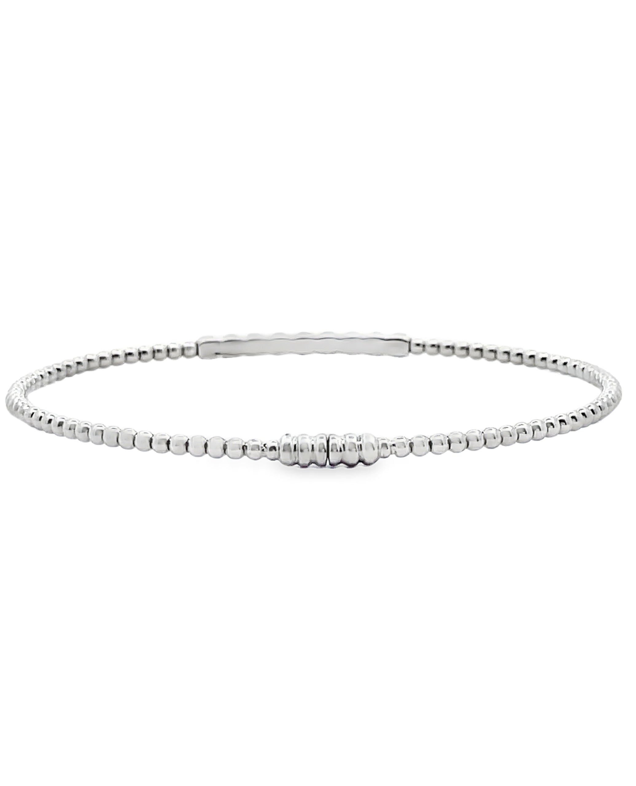 Simon G. LB2519 18K White Gold Stackable Beaded Bangle Bracelet with Diamonds
