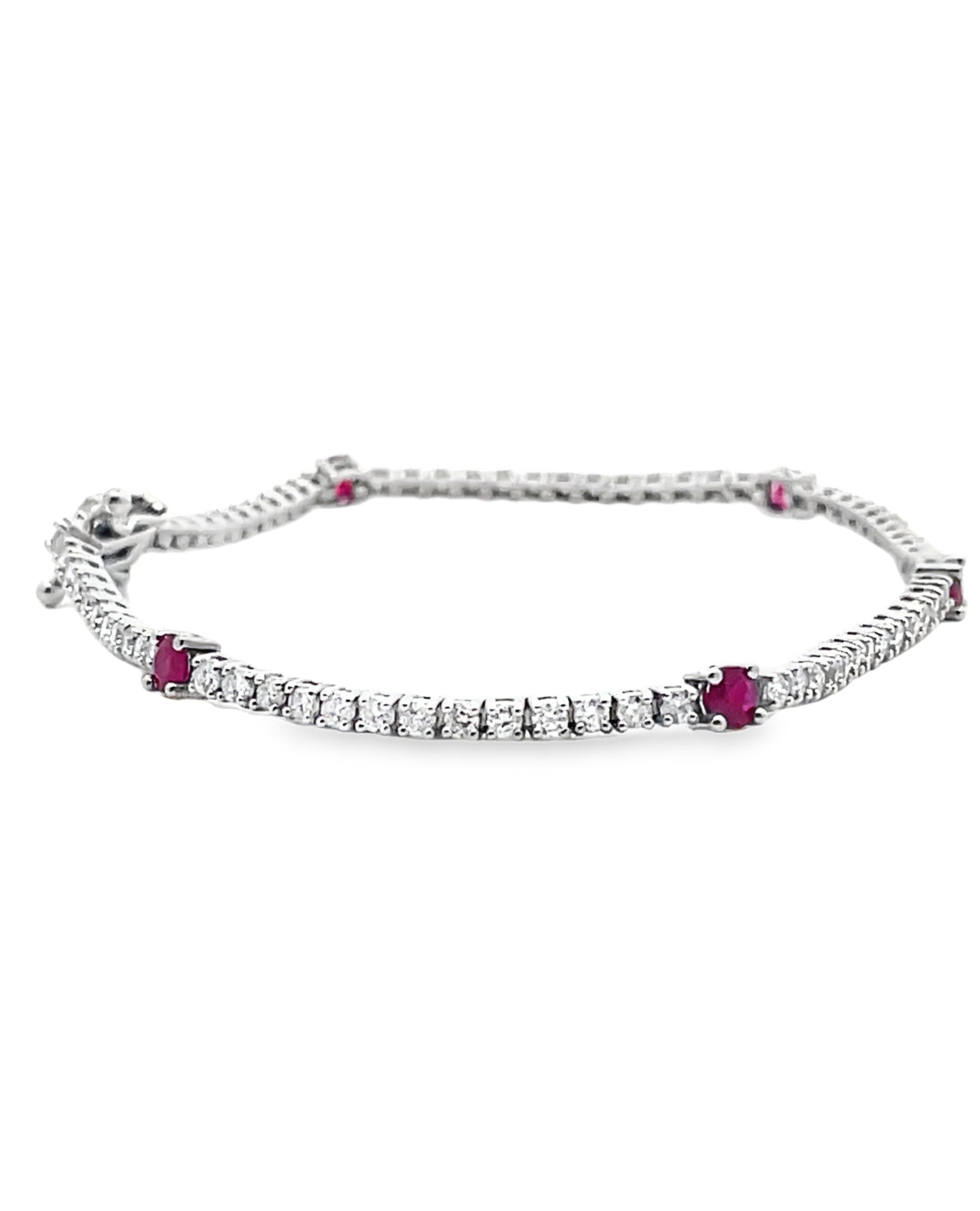 14K White Gold Diamond and Ruby Tennis Bracelet