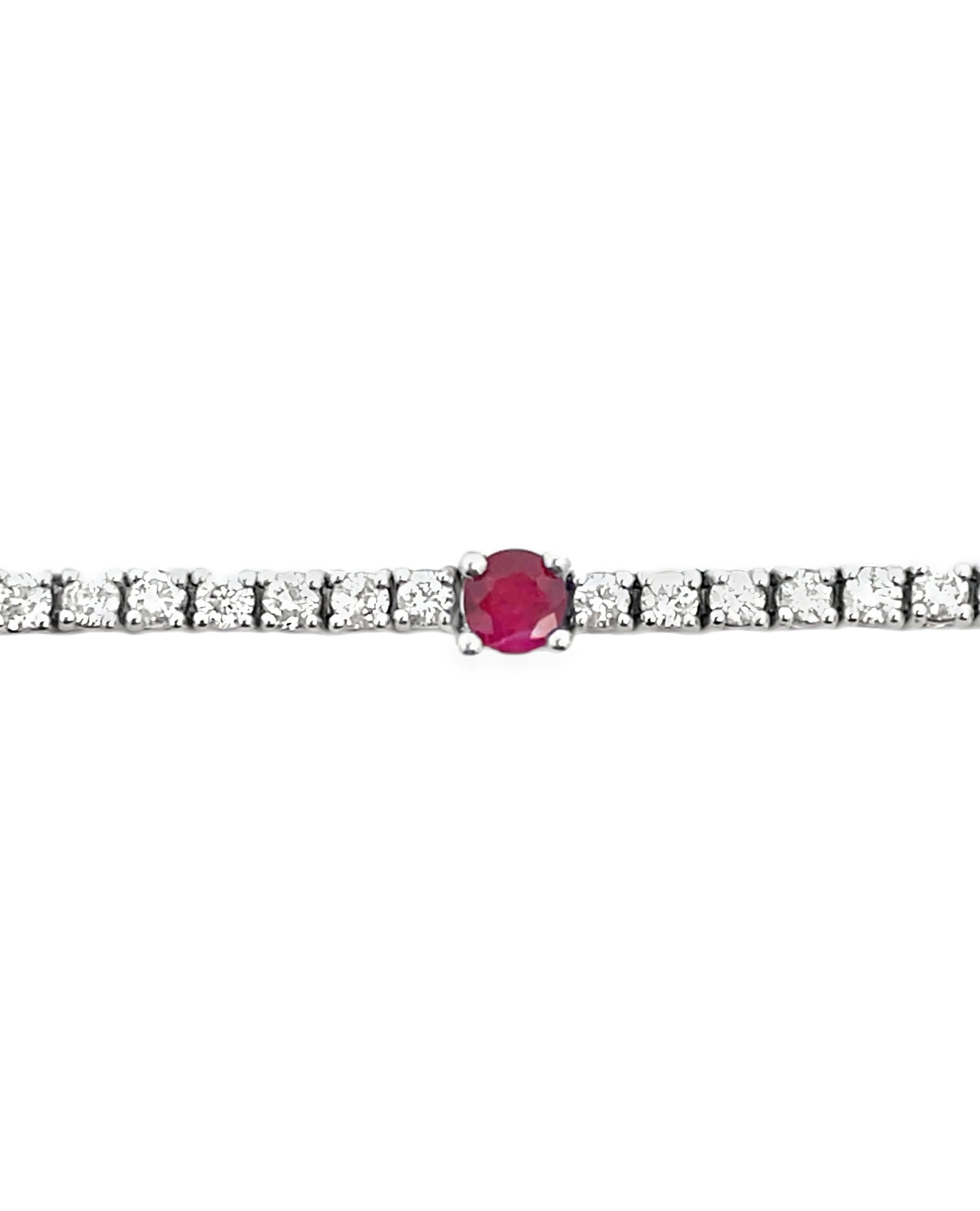 14K White Gold Diamond and Ruby Tennis Bracelet