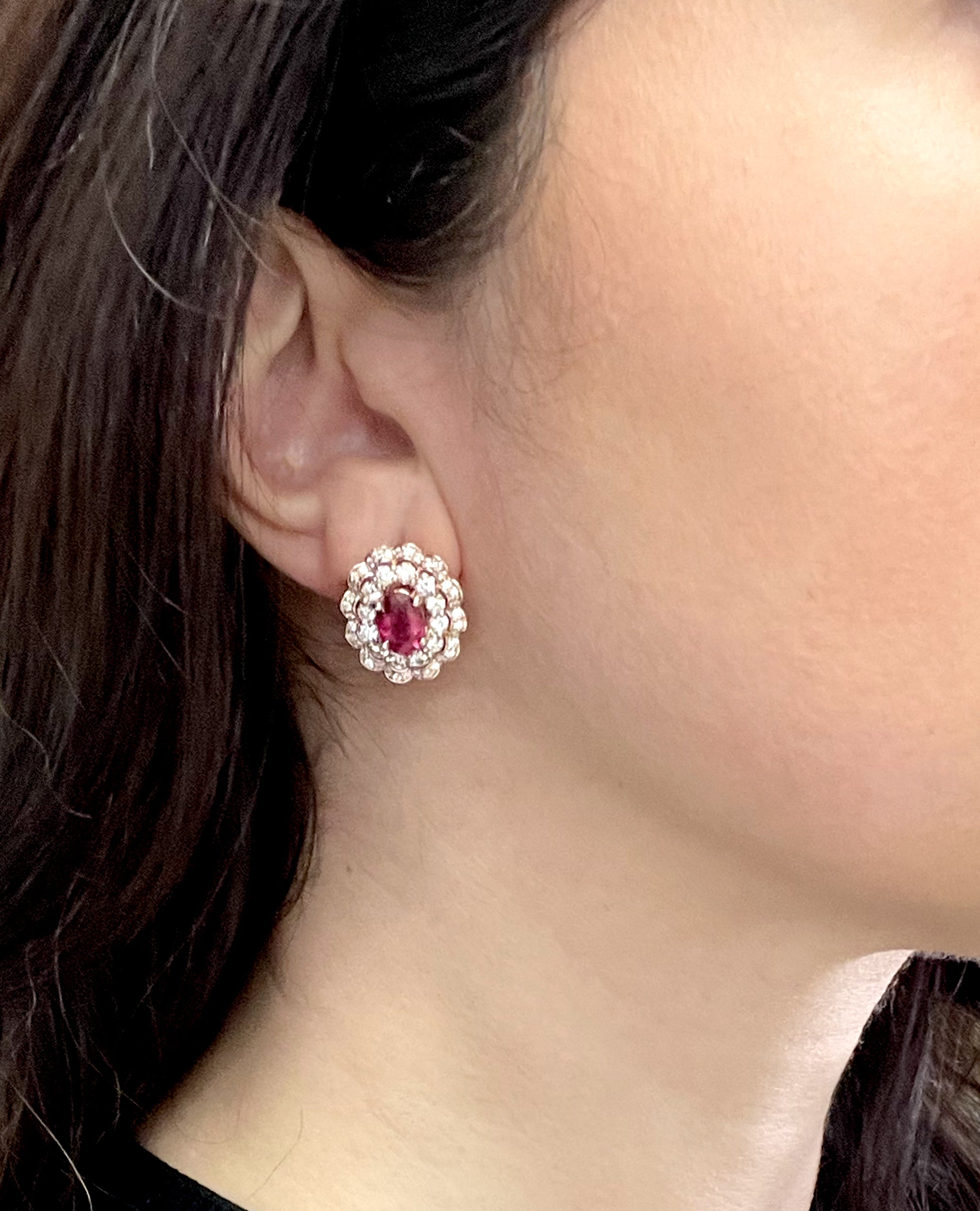 14K Rose Gold Diamond and Rubellite Earrings