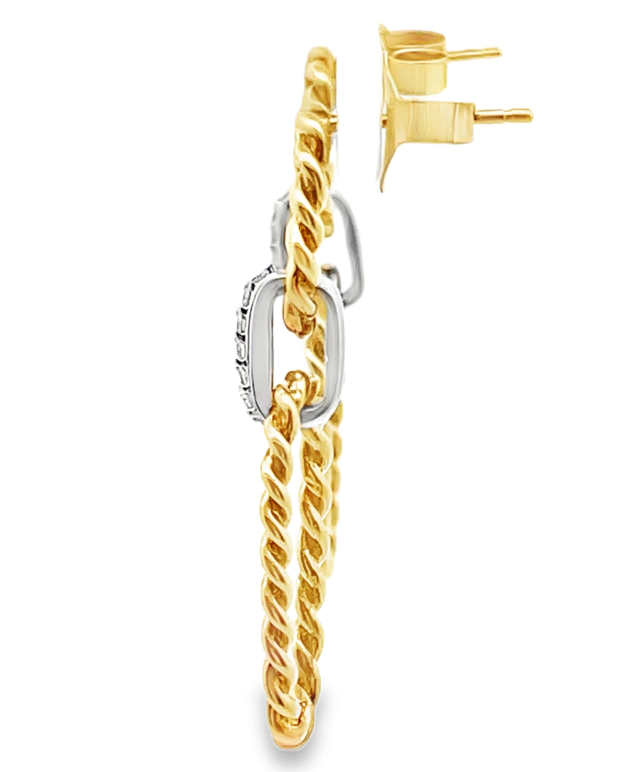 14K Yellow Gold Open Rectangular Drop Earrings