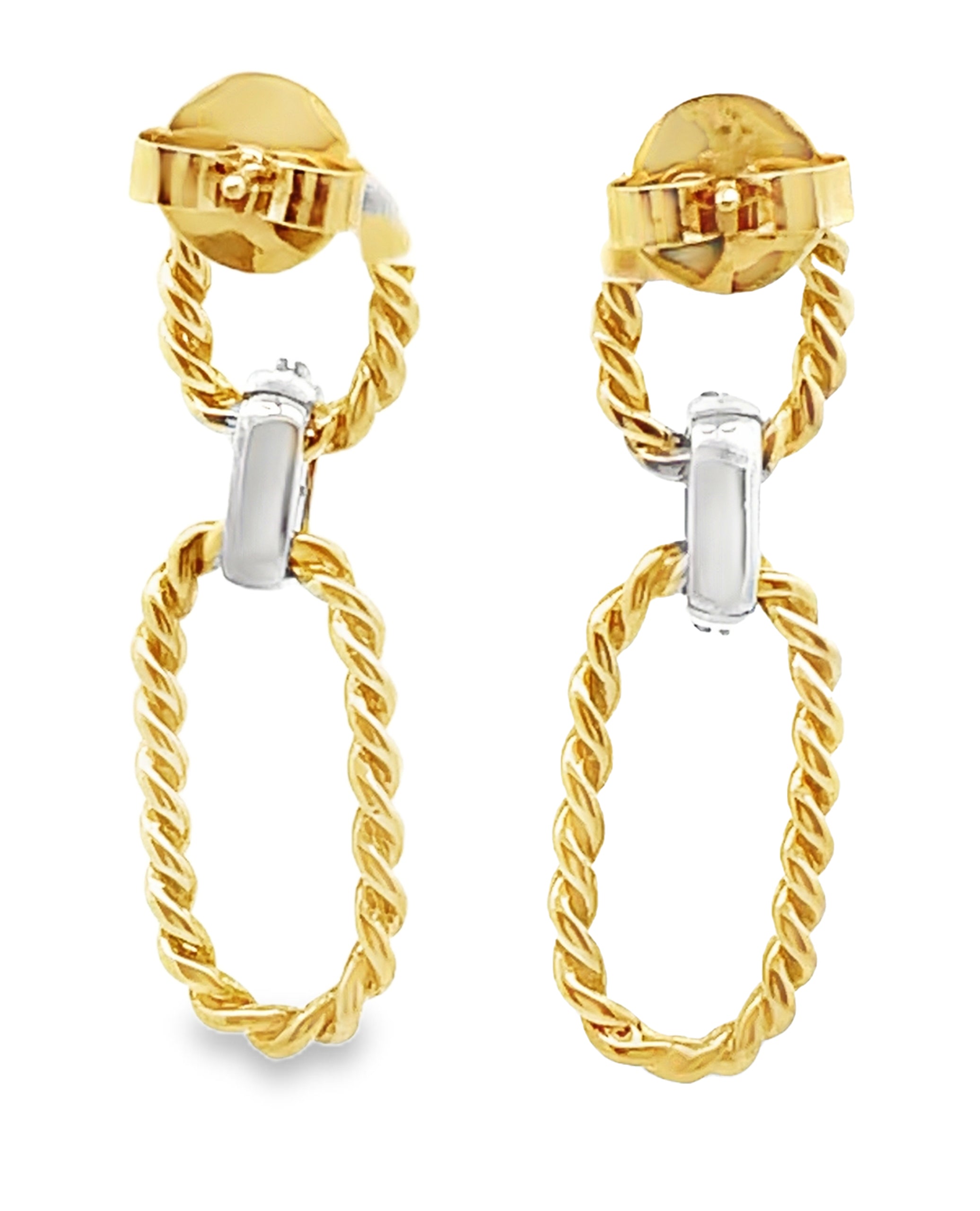 14K Yellow Gold Open Rectangular Drop Earrings