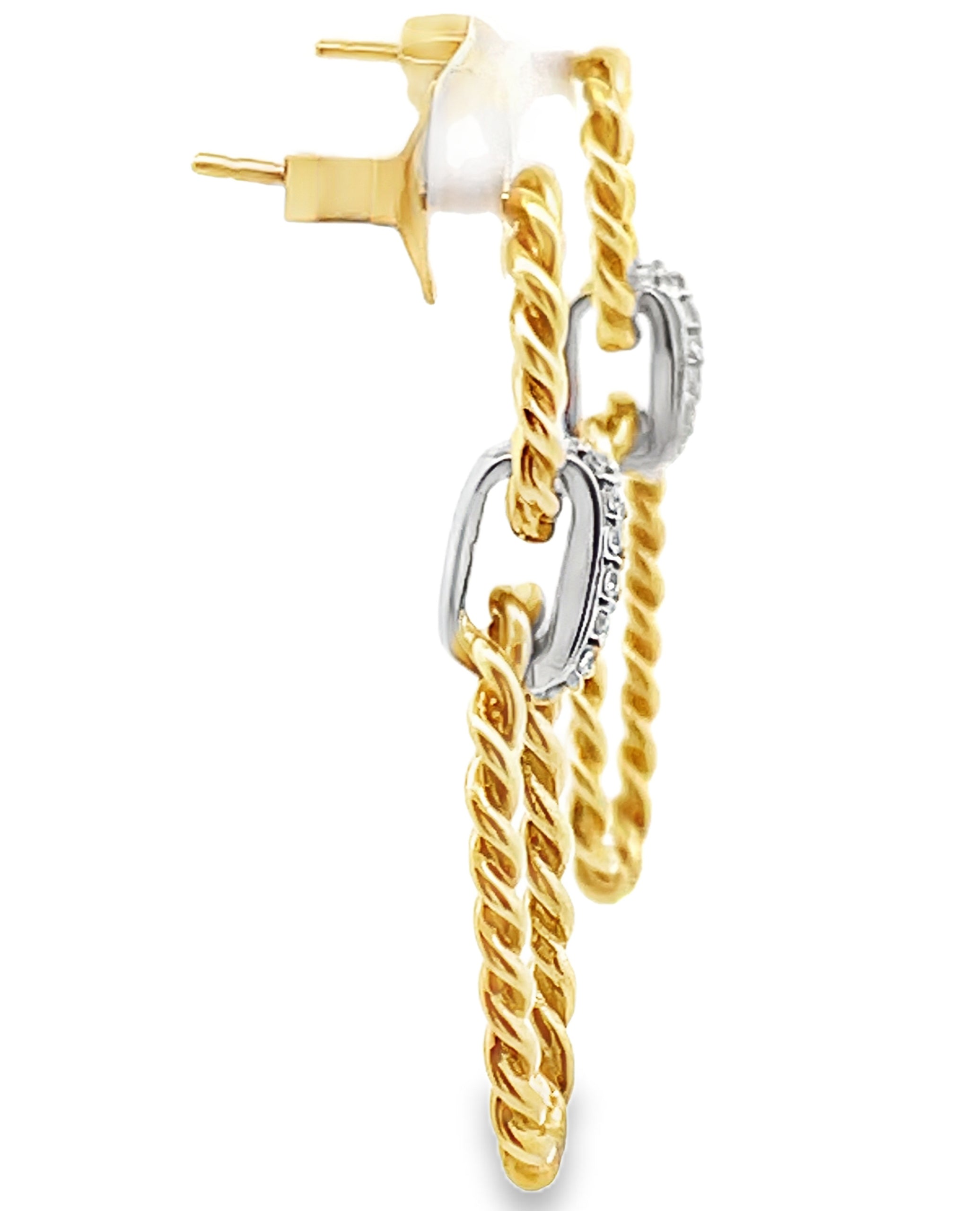 14K Yellow Gold Open Rectangular Drop Earrings