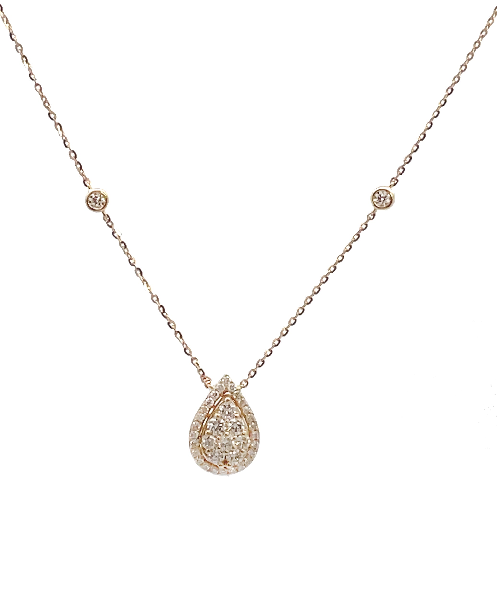 18K Yellow Gold Pear Shaped Necklace with Diamonds