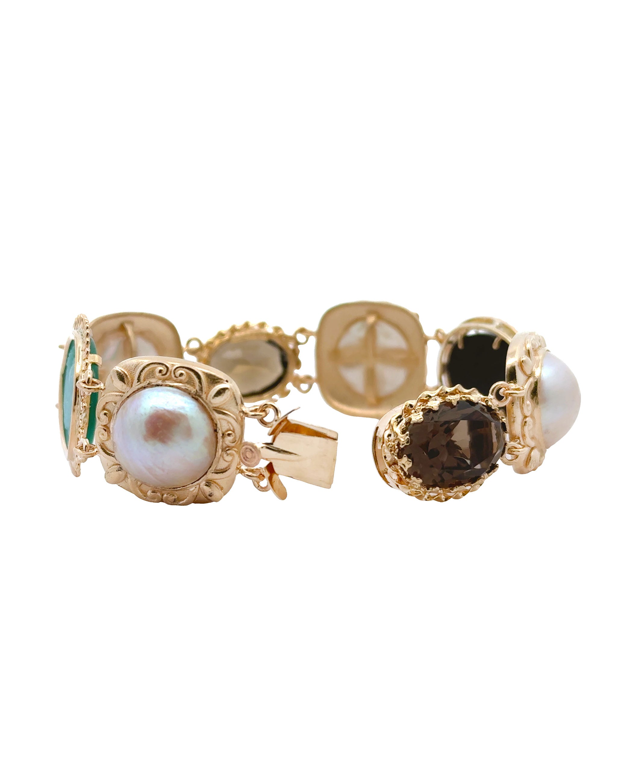 Heirloom Bracelet 14K Yellow Gold, Mobe Pearl, Cameo and Smokey Topaz