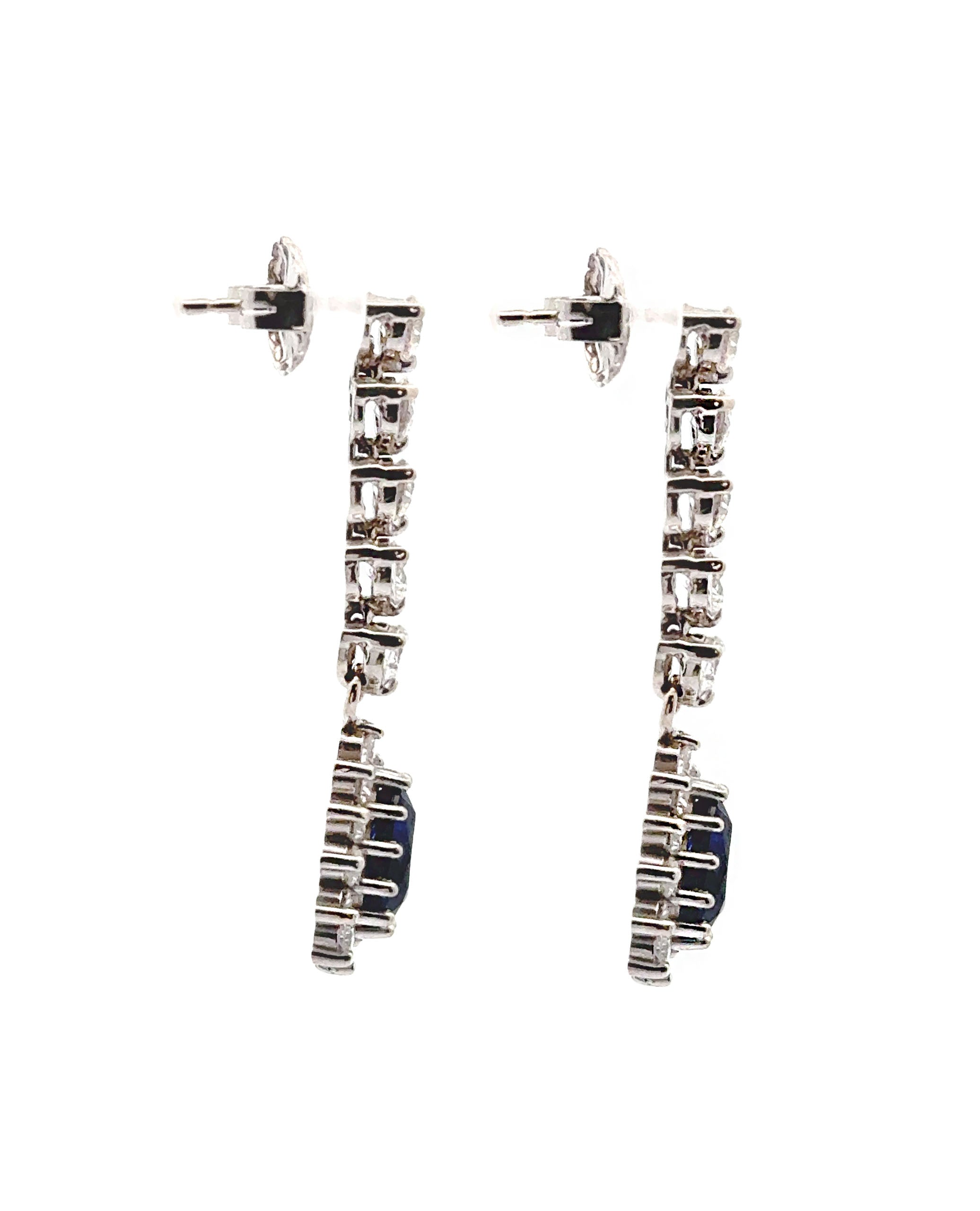 14K White Gold Long Earrings with Diamonds and Sapphires