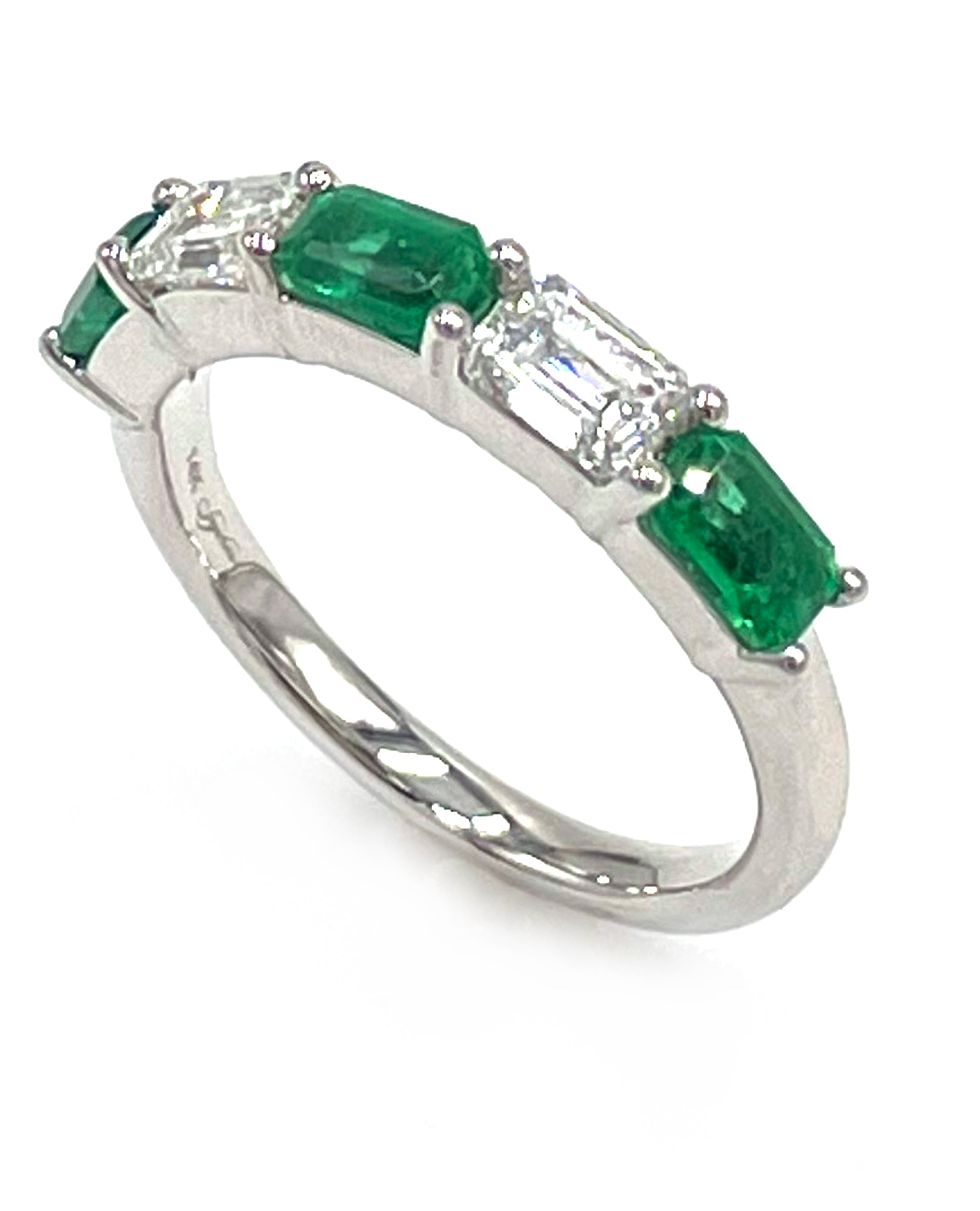 14K White Gold Emerald Cut Emeralds 0.87 Carats and Diamonds 0.70 Carats Ring