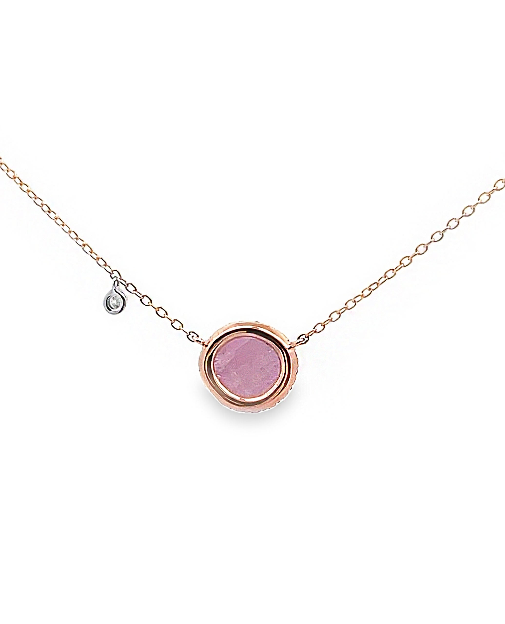 14K Rose Gold Diamond Necklace with One Oval Pink Sapphire