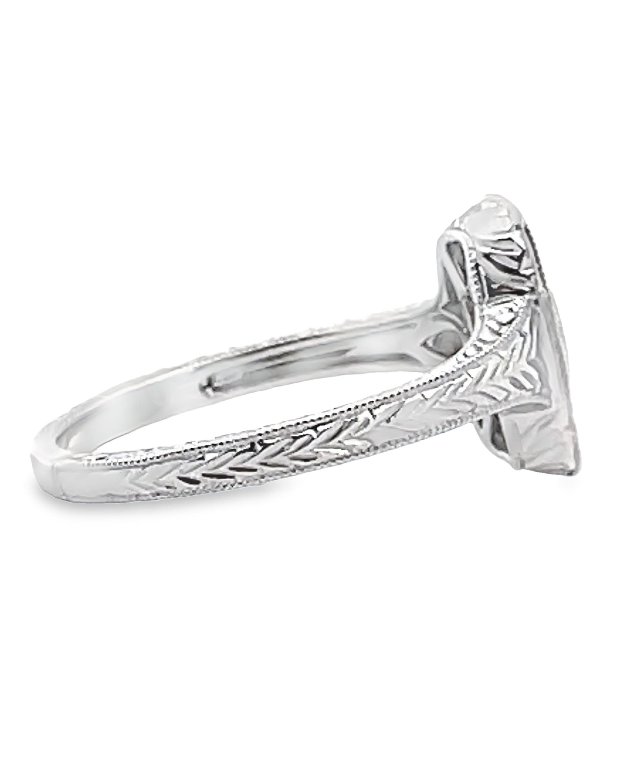 14K White Gold Antique Inspired Ring with Diamond and Sapphire