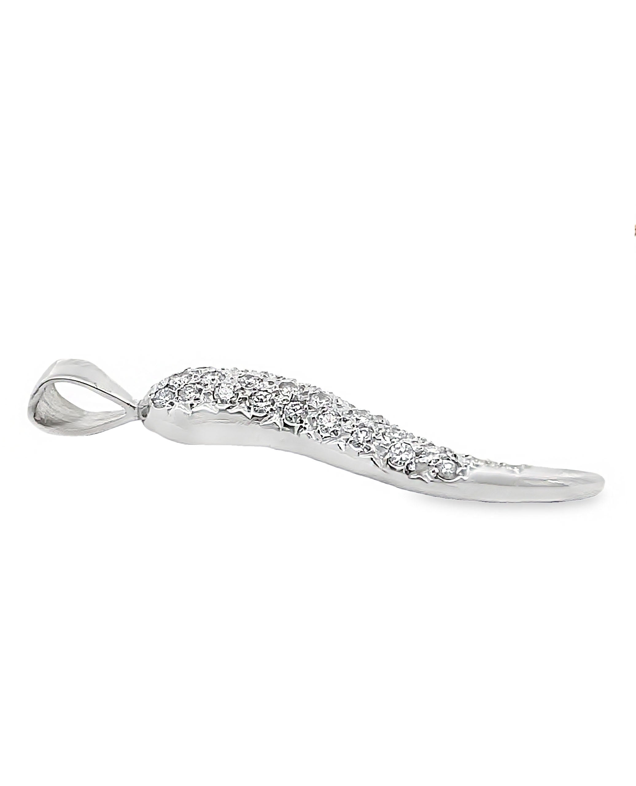 14K White Gold Italian Horn Pendant with 27 Round Diamonds