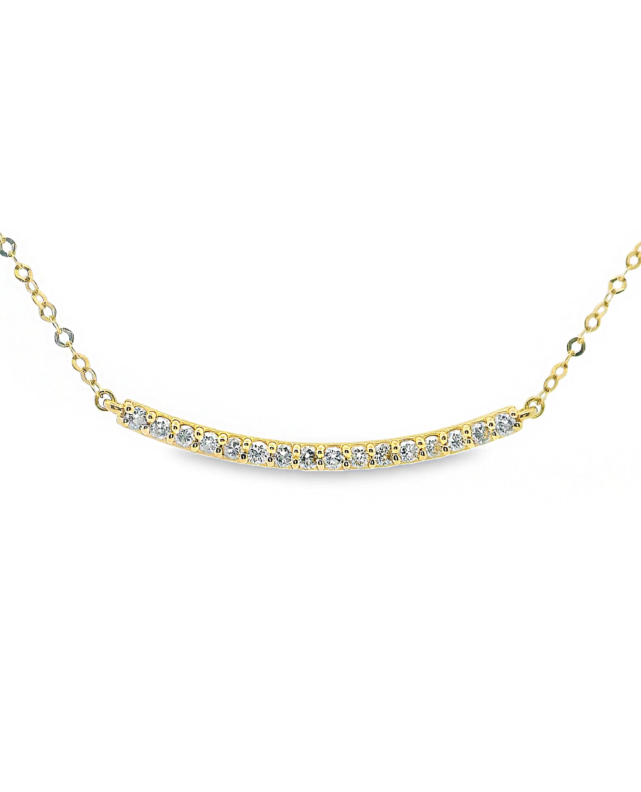 14K Yellow Gold Bar Necklace with 16 Round Diamonds