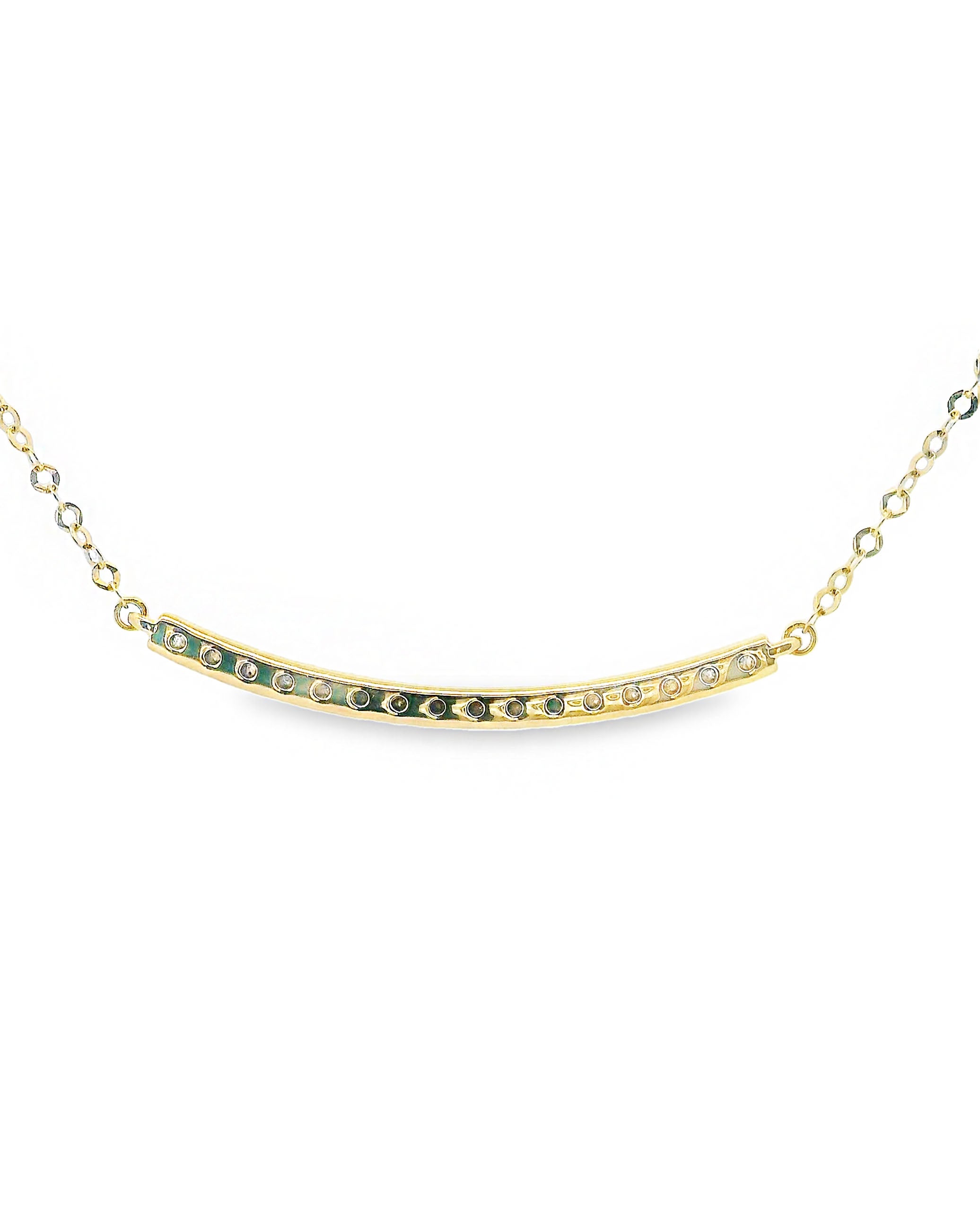 14K Yellow Gold Bar Necklace with 16 Round Diamonds