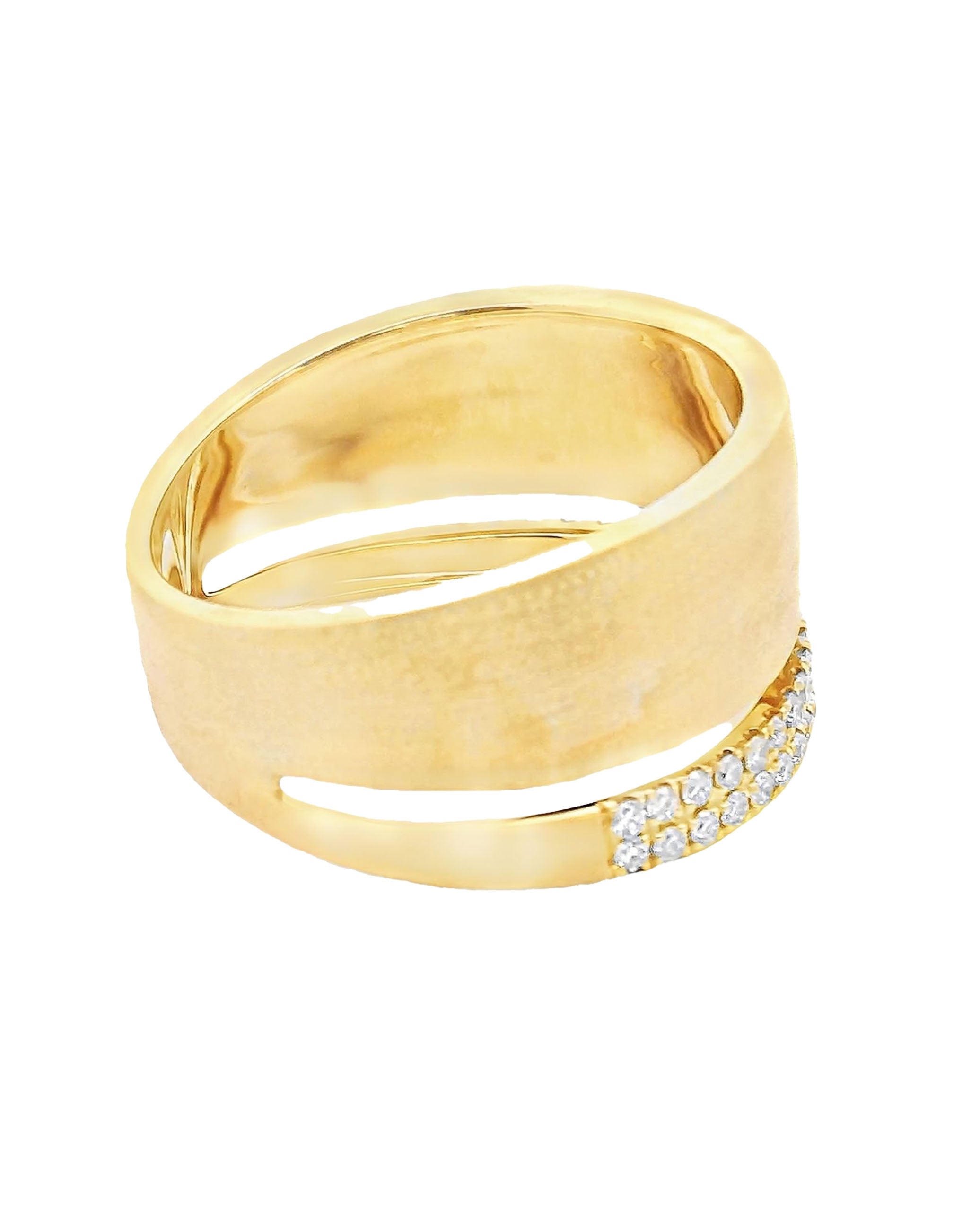 18K Yellow Gold Wide Band Ring with Row of Pave Diamonds