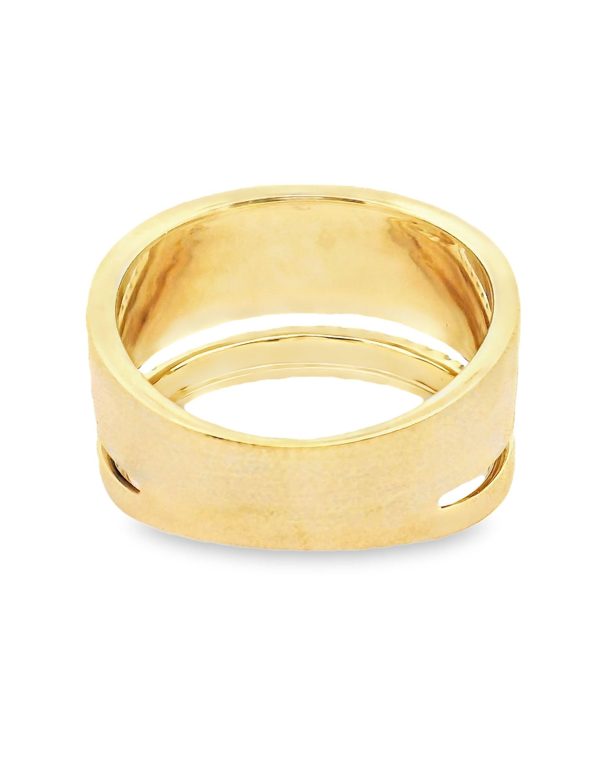 18K Yellow Gold Wide Band Ring with Row of Pave Diamonds