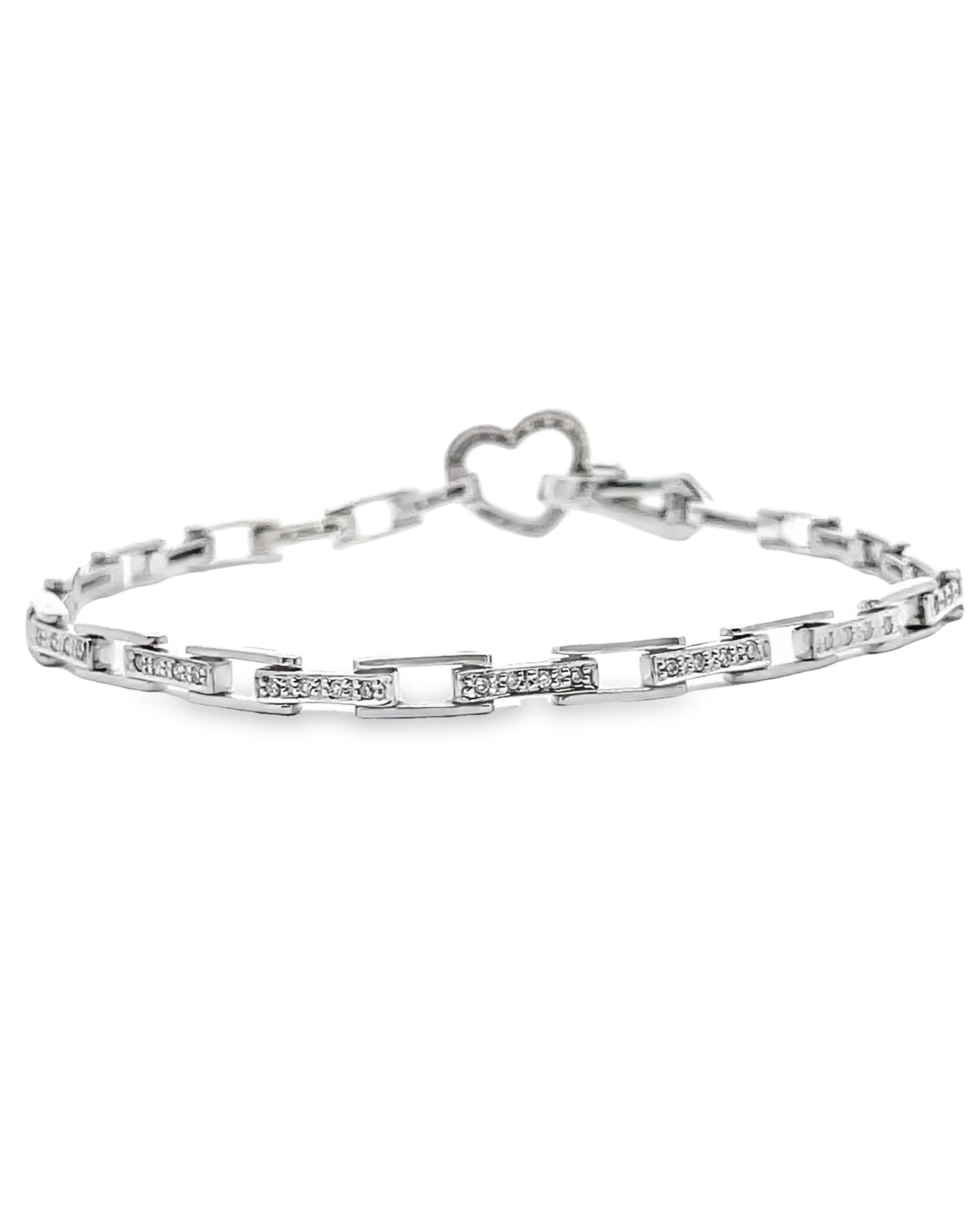 14K White Gold Heart Bracelet with Diamonds 0.50 Carats