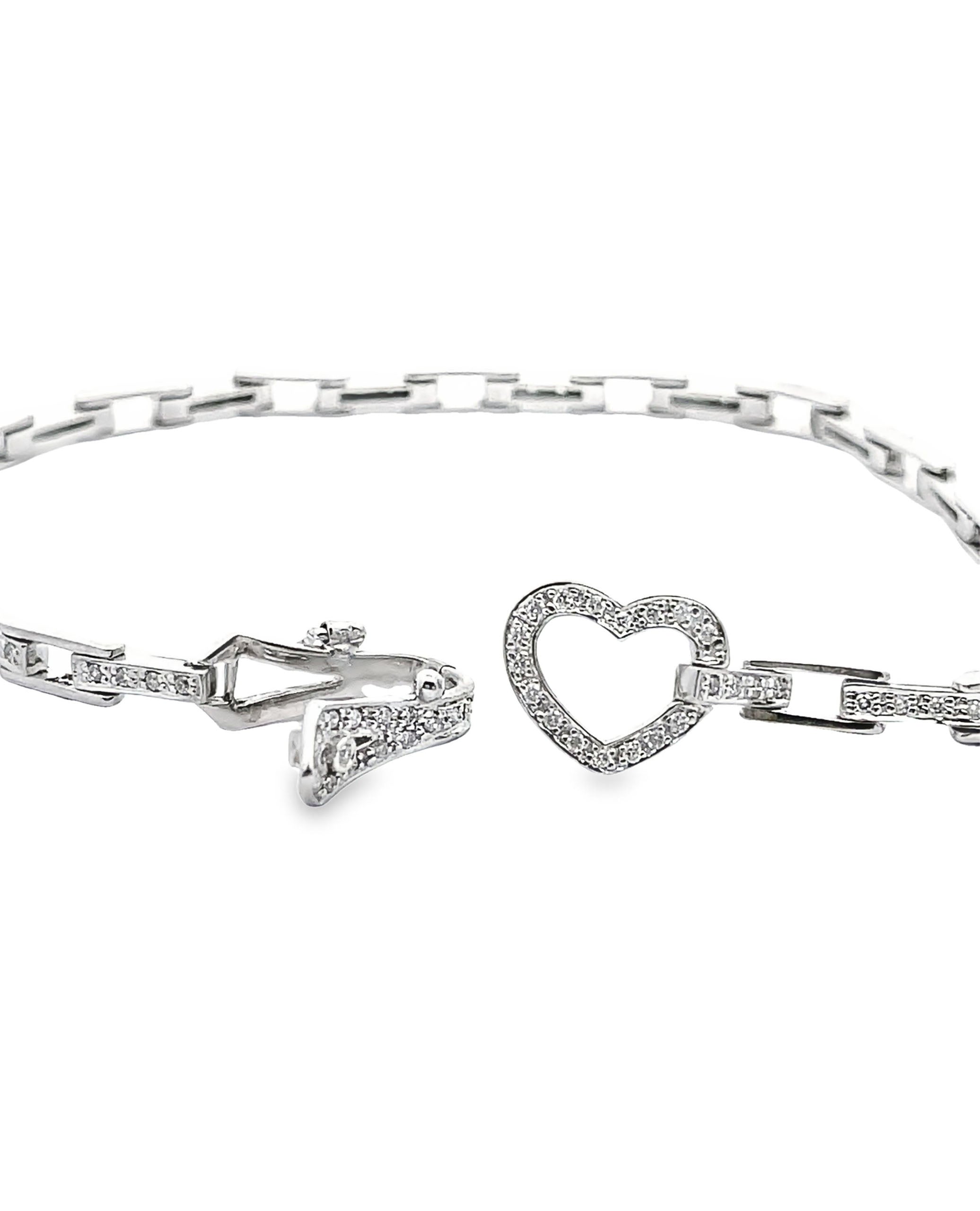14K White Gold Heart Bracelet with Diamonds 0.50 Carats